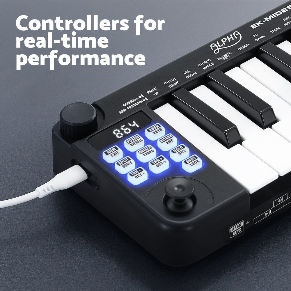 Alpha 25-Key MIDI Keyboard Controller Portable USB Laptop Black EK-MID25-BK