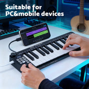 Alpha 25-Key MIDI Keyboard Controller Portable USB Laptop Black EK-MID25-BK