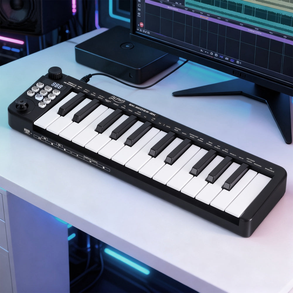 Alpha 25-Key MIDI Keyboard Controller Portable USB Laptop Black EK-MID25-BK