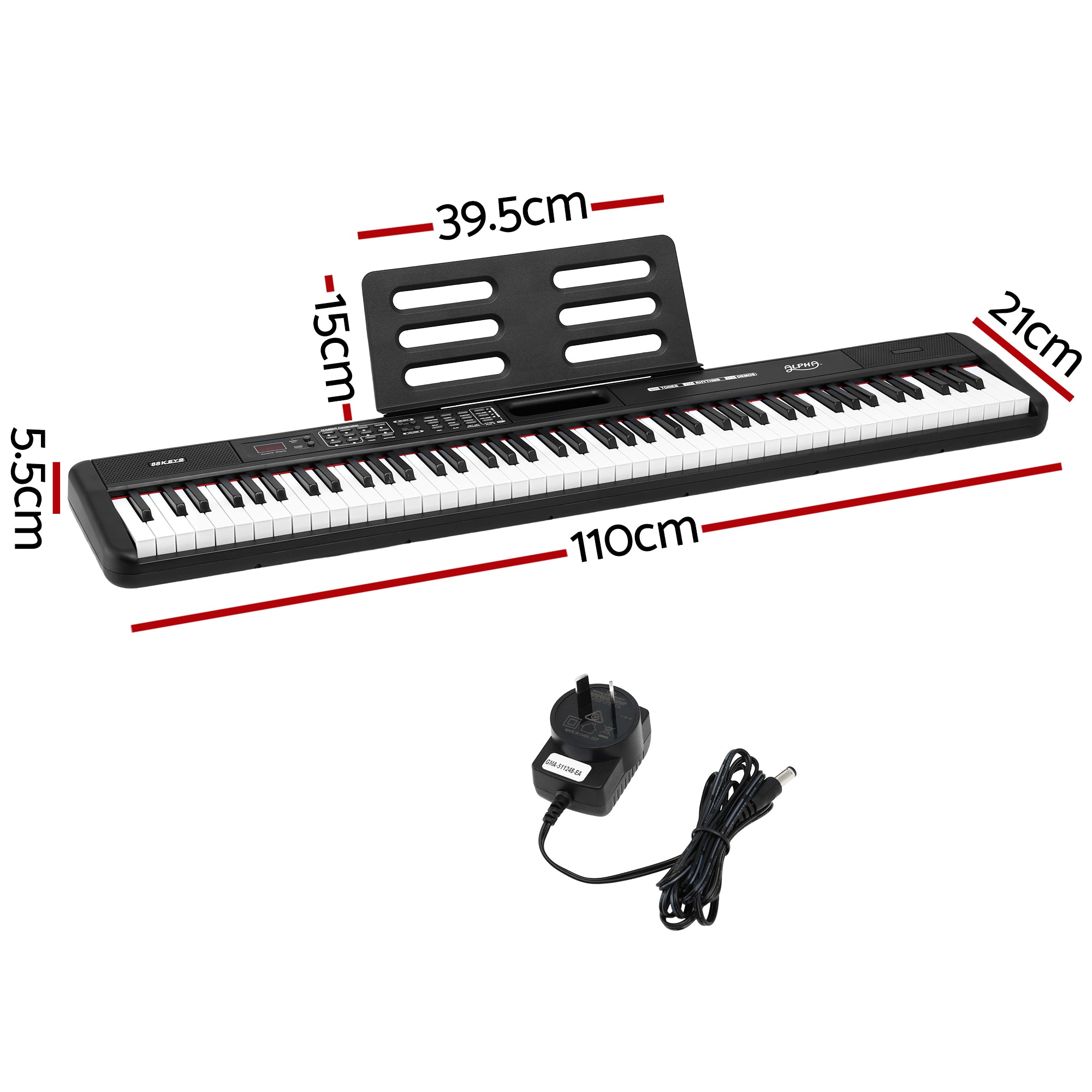 Alpha Piano Keyboard 88 Keys Electric Electronic Keyboard Piano Gift Black EK-S88-BT-BK