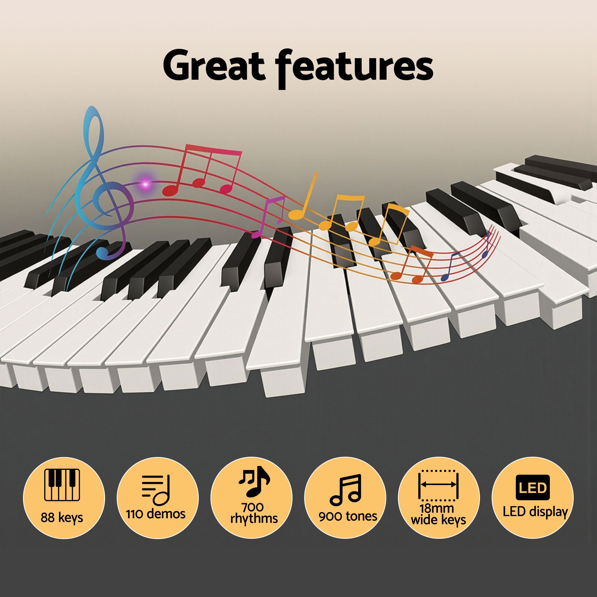 Alpha Piano Keyboard 88 Keys Electric Electronic Keyboard Piano Gift Black EK-S88-BT-BK