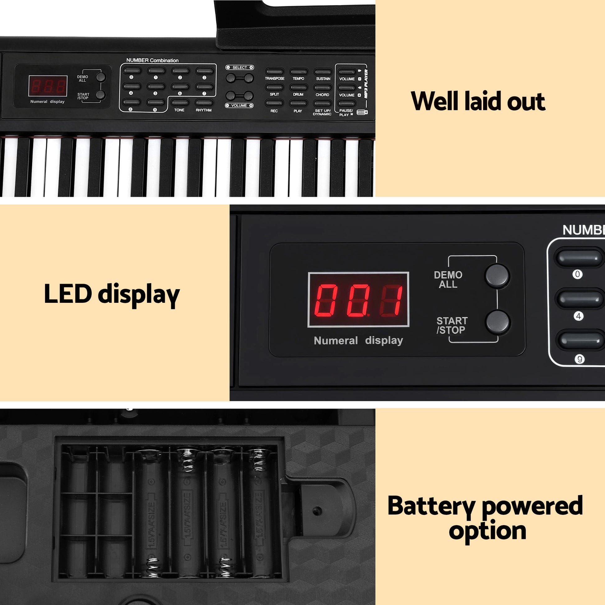 Alpha Piano Keyboard 88 Keys Electric Electronic Keyboard Piano Gift Black EK-S88-BT-BK