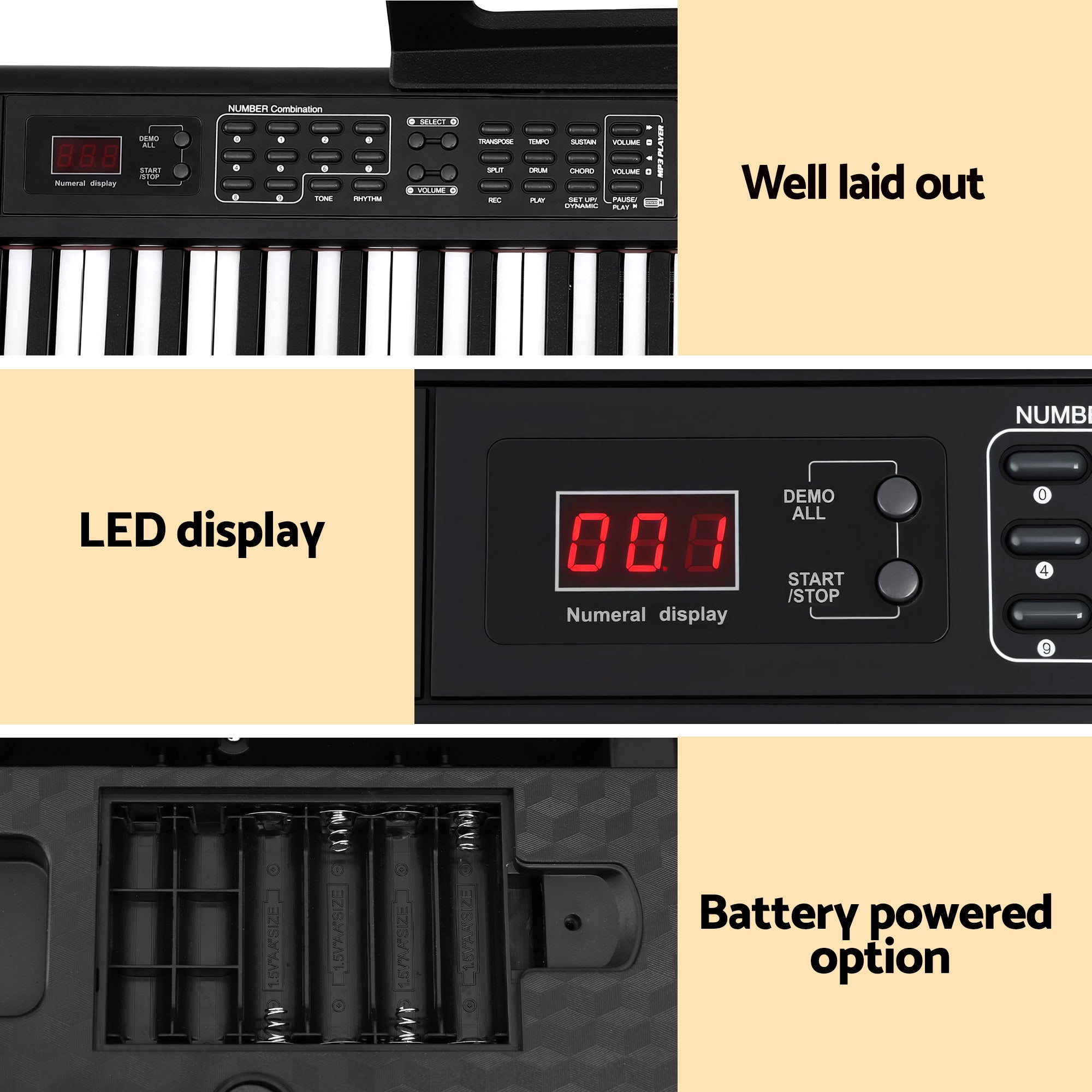 Alpha Piano Keyboard 88 Keys Electric Electronic Keyboard Piano Gift Black EK-S88-BT-BK