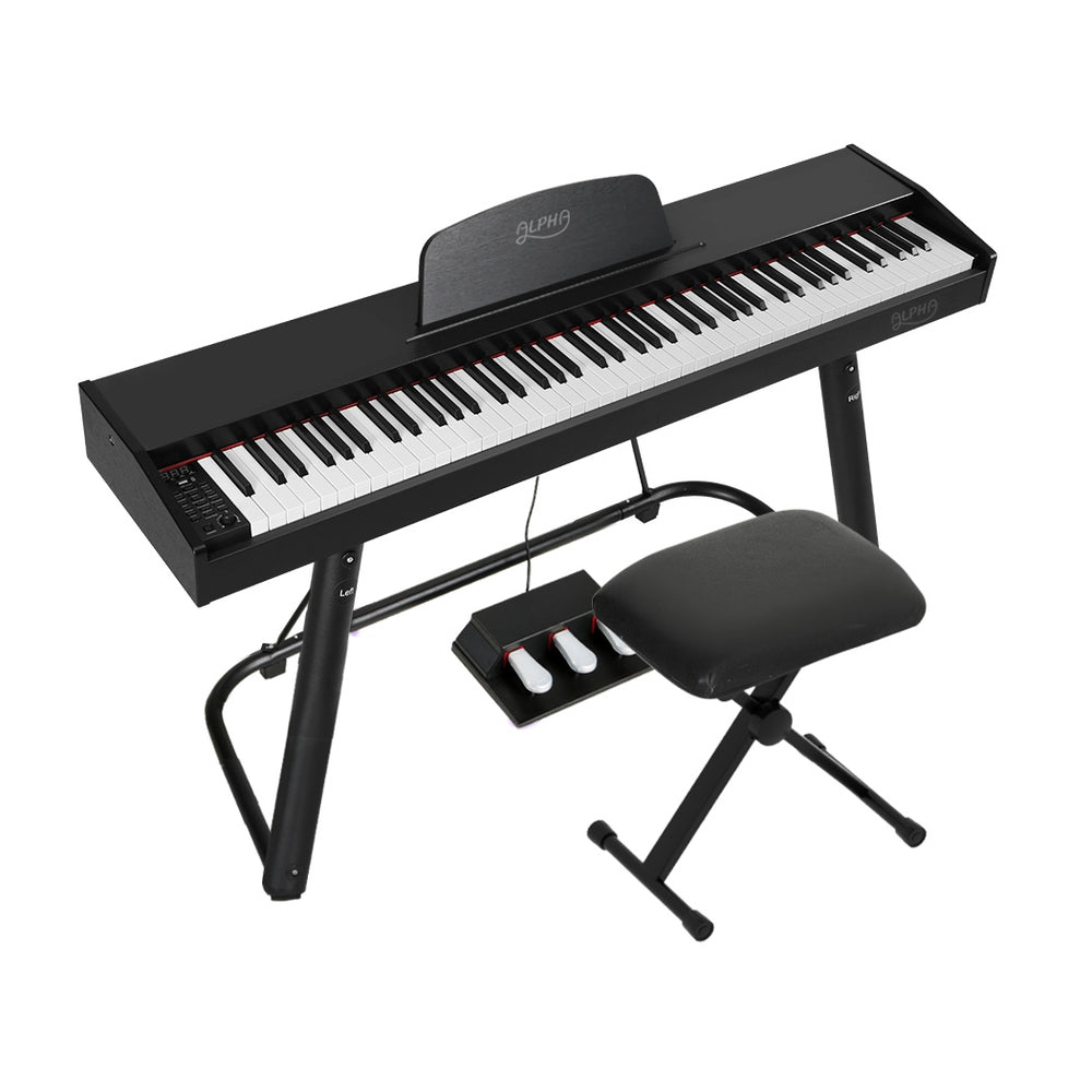Alpha 88 Keys Electronic Piano Keyboard Digital Electric w/ Stand Stool Weighted EK-WP-88-BK-B01