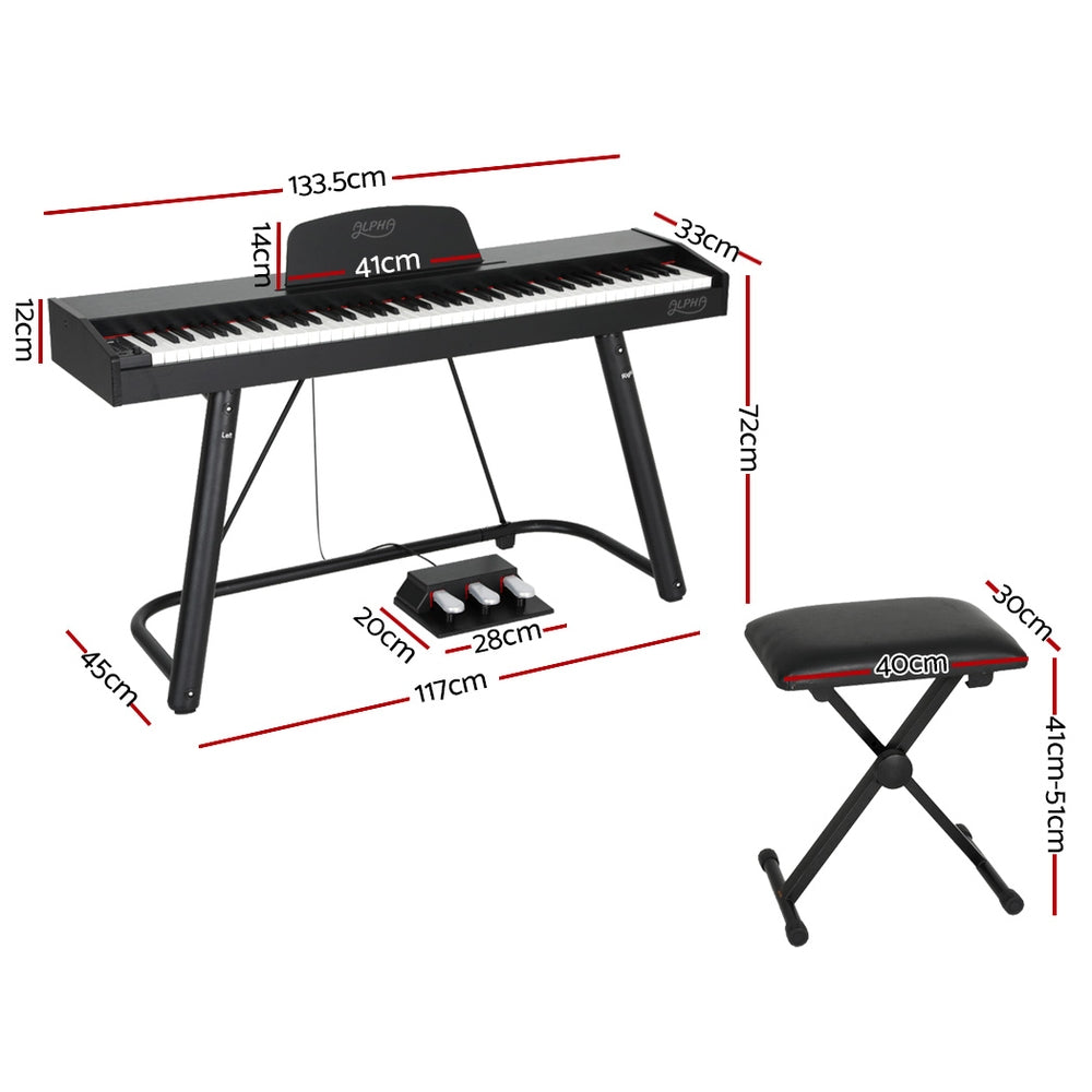 Alpha 88 Keys Electronic Piano Keyboard Digital Electric w/ Stand Stool Weighted EK-WP-88-BK-B01
