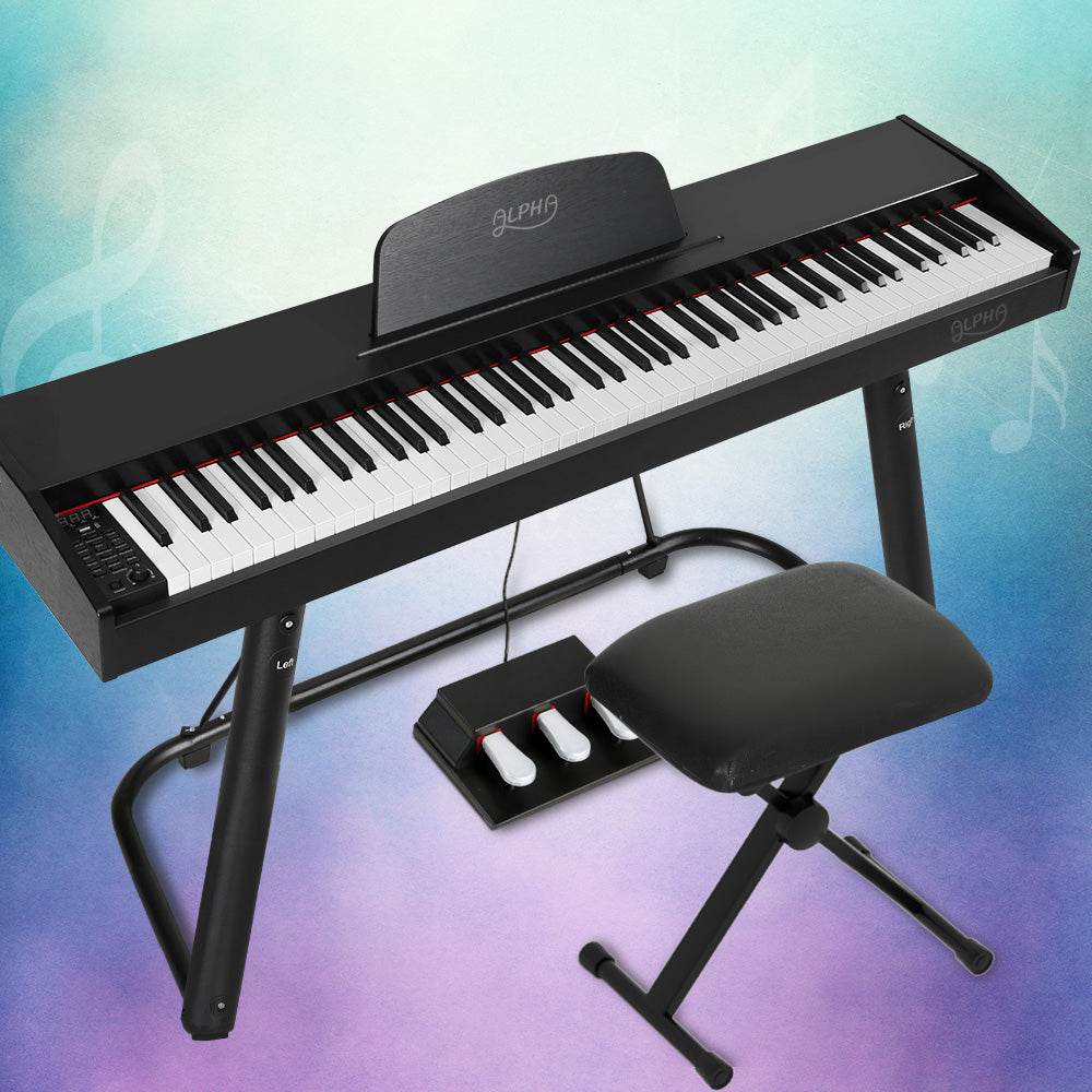 Alpha 88 Keys Electronic Piano Keyboard Digital Electric w/ Stand Stool Weighted EK-WP-88-BK-B01
