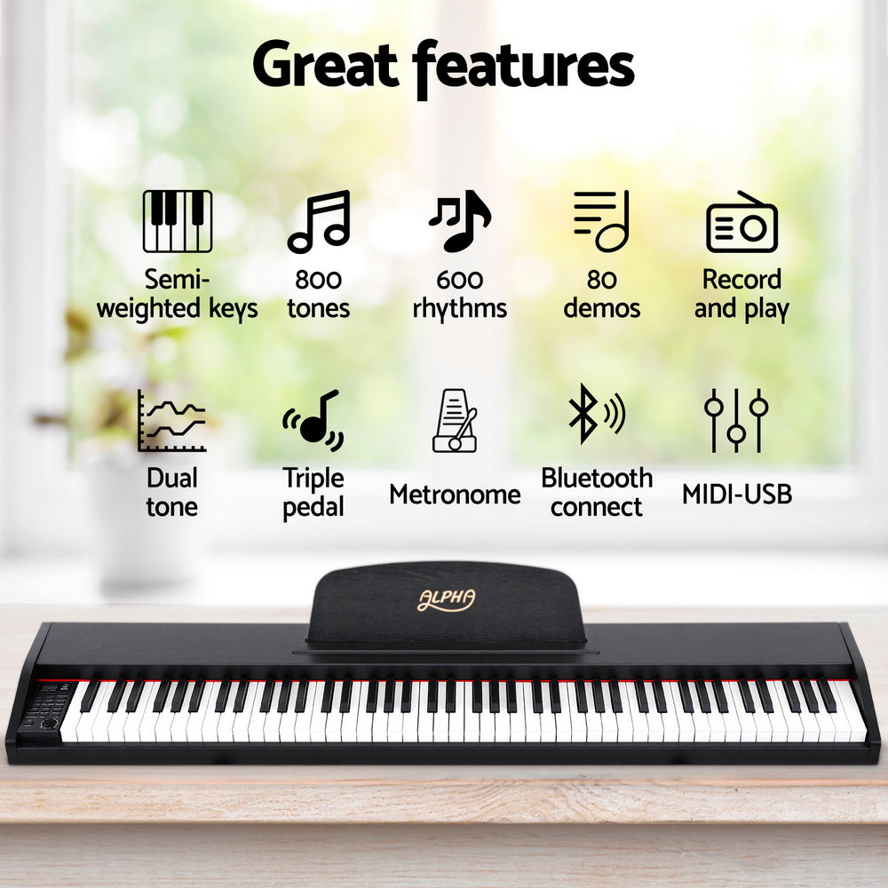 Alpha 88 Keys Digital Piano Keyboard Electronic w/ Stand EK-WP88-XBT-BK