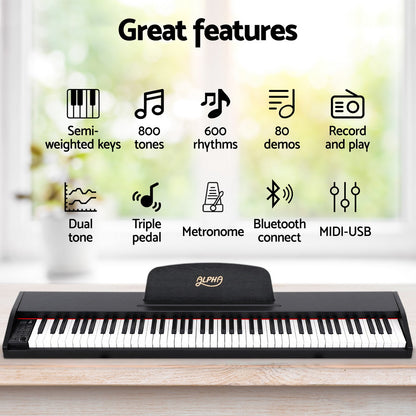 Alpha 88 Keys Digital Piano Keyboard Electronic w/ Stand EK-WP88-XBT-BK
