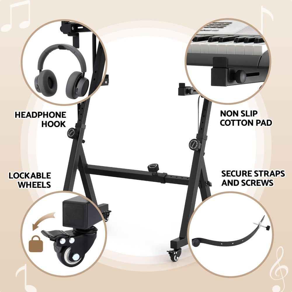 Alpha Heavy Duty Adjustable Piano Stand with Lockable Wheels Z-Stand Black EK-ZSTAND-BK