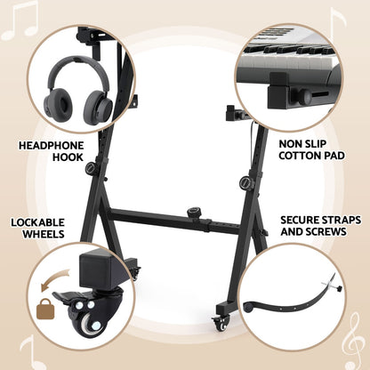 Alpha Heavy Duty Adjustable Piano Stand with Lockable Wheels Z-Stand Black EK-ZSTAND-BK