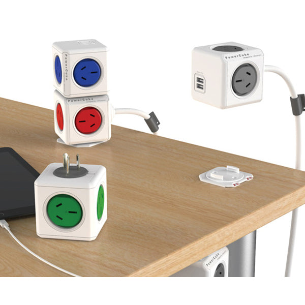 Allocacoc PowerCube Extended USB Powerboard 4-Outlets 2 USB Ports Grey-White 1.5m V28-ELEAUS5400AUEUPC