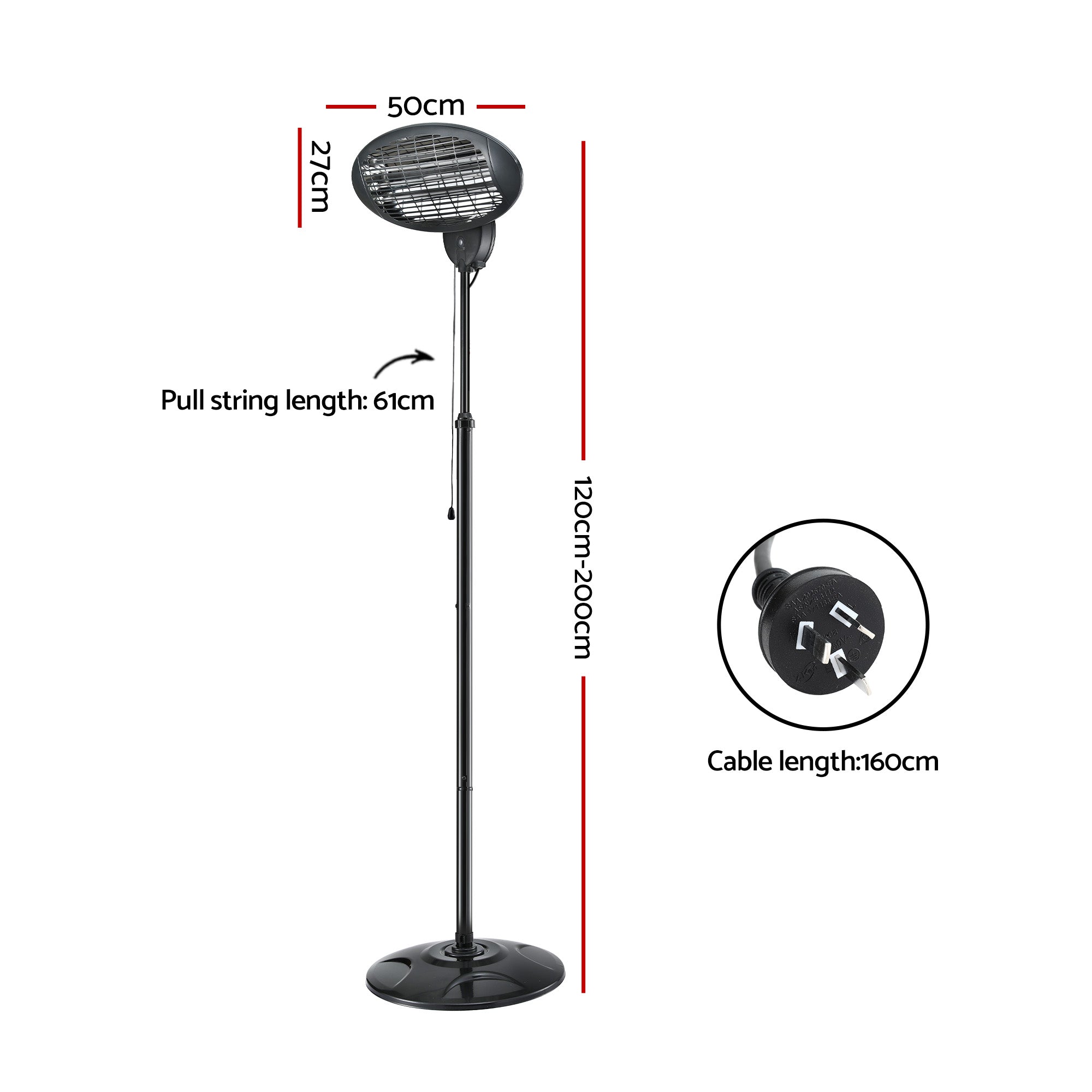 Devanti Electric Patio Heater 2000W EPH-2000-BK