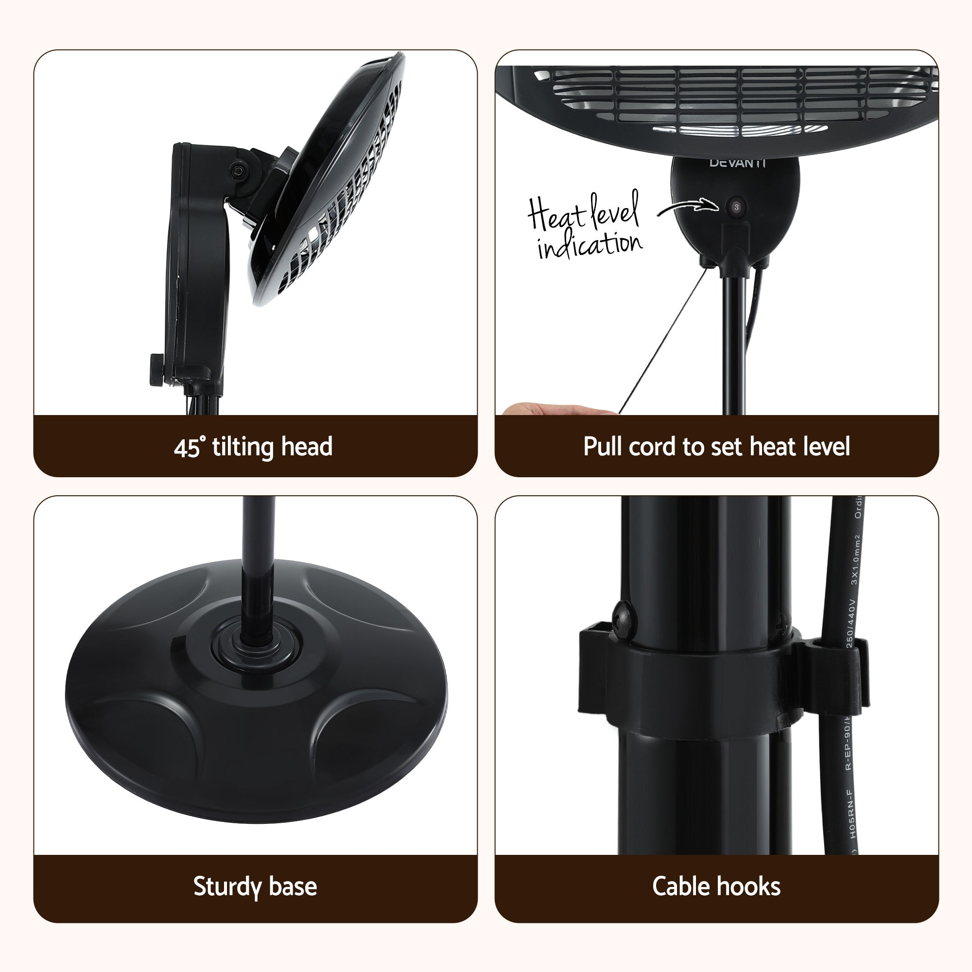 Devanti Electric Patio Heater 2000W EPH-2000-BK