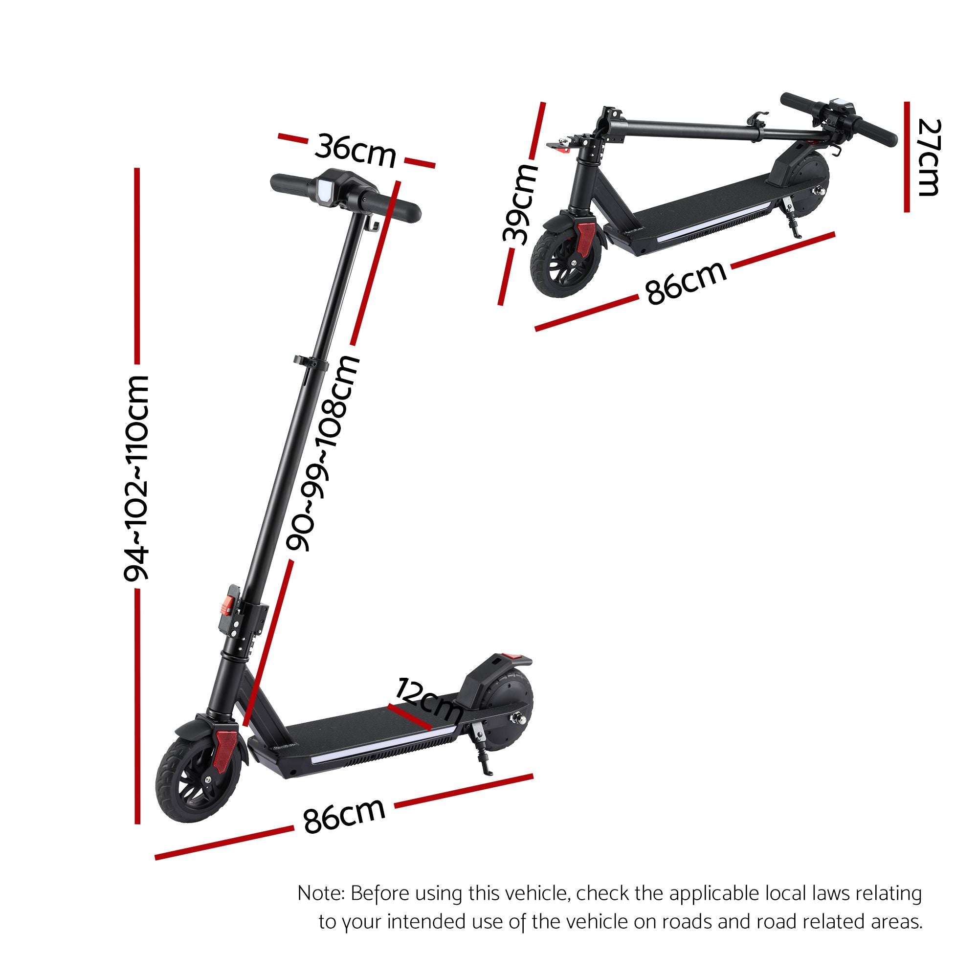 Electric Scooter 180W 18KM/H Foldable Height Adjustable Portable Riding Commuter Teens Adults