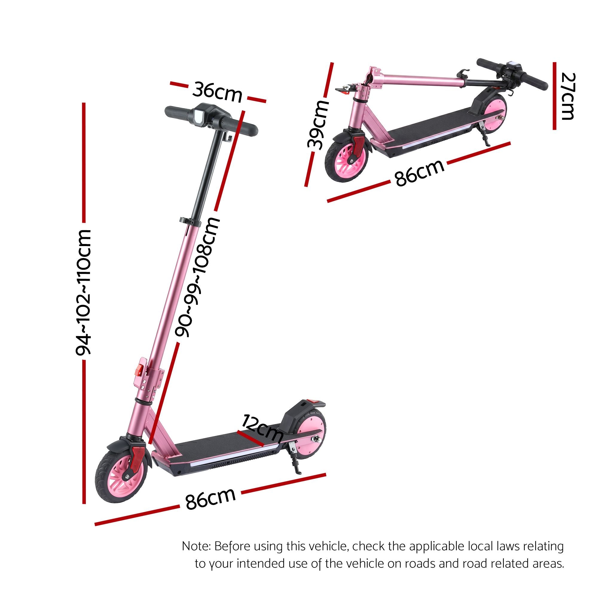 Electric Scooter 180W 18KM/H Adjustable Portable Foldable Height Riding Commuter Teens Adults