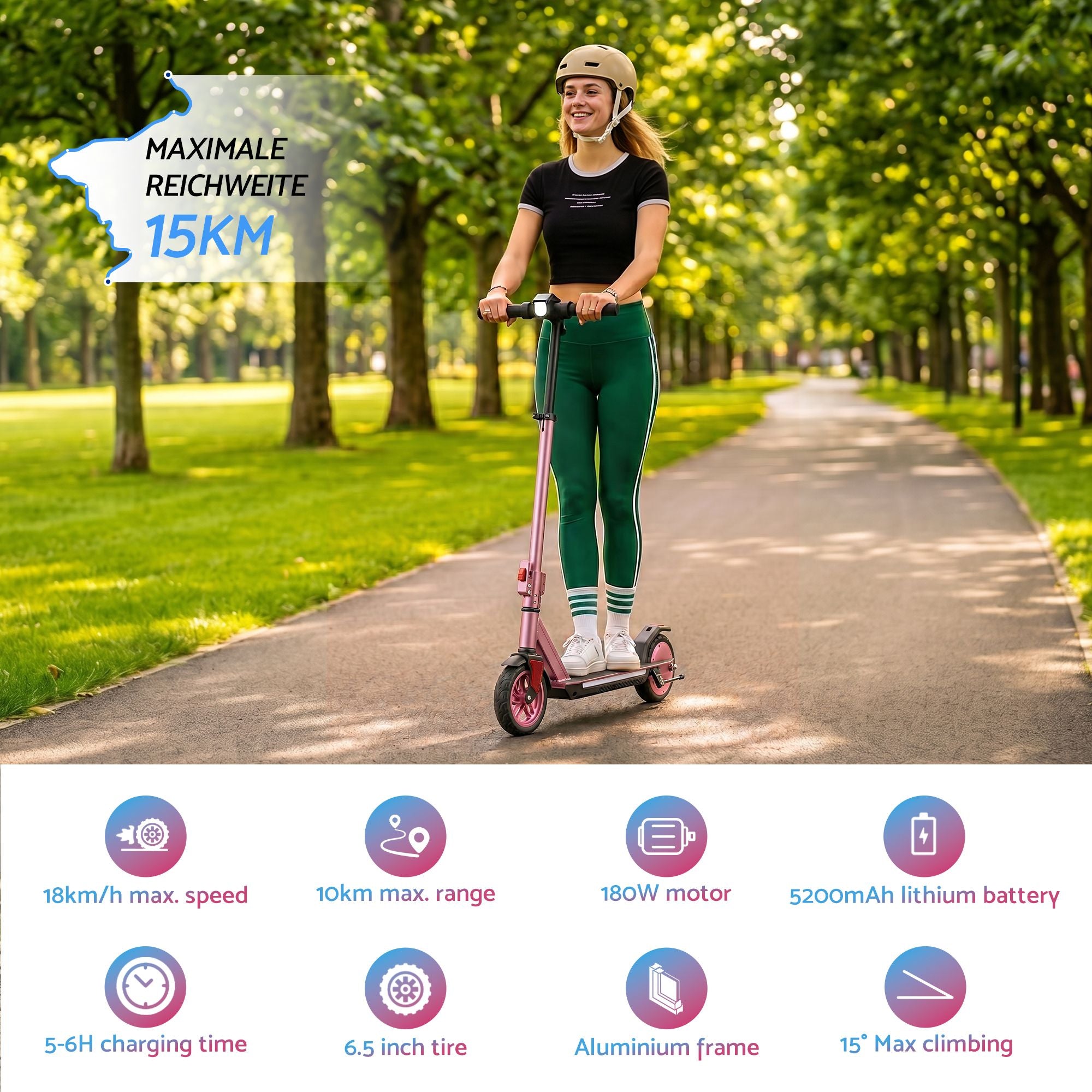 Electric Scooter 180W 18KM/H Adjustable Portable Foldable Height Riding Commuter Teens Adults