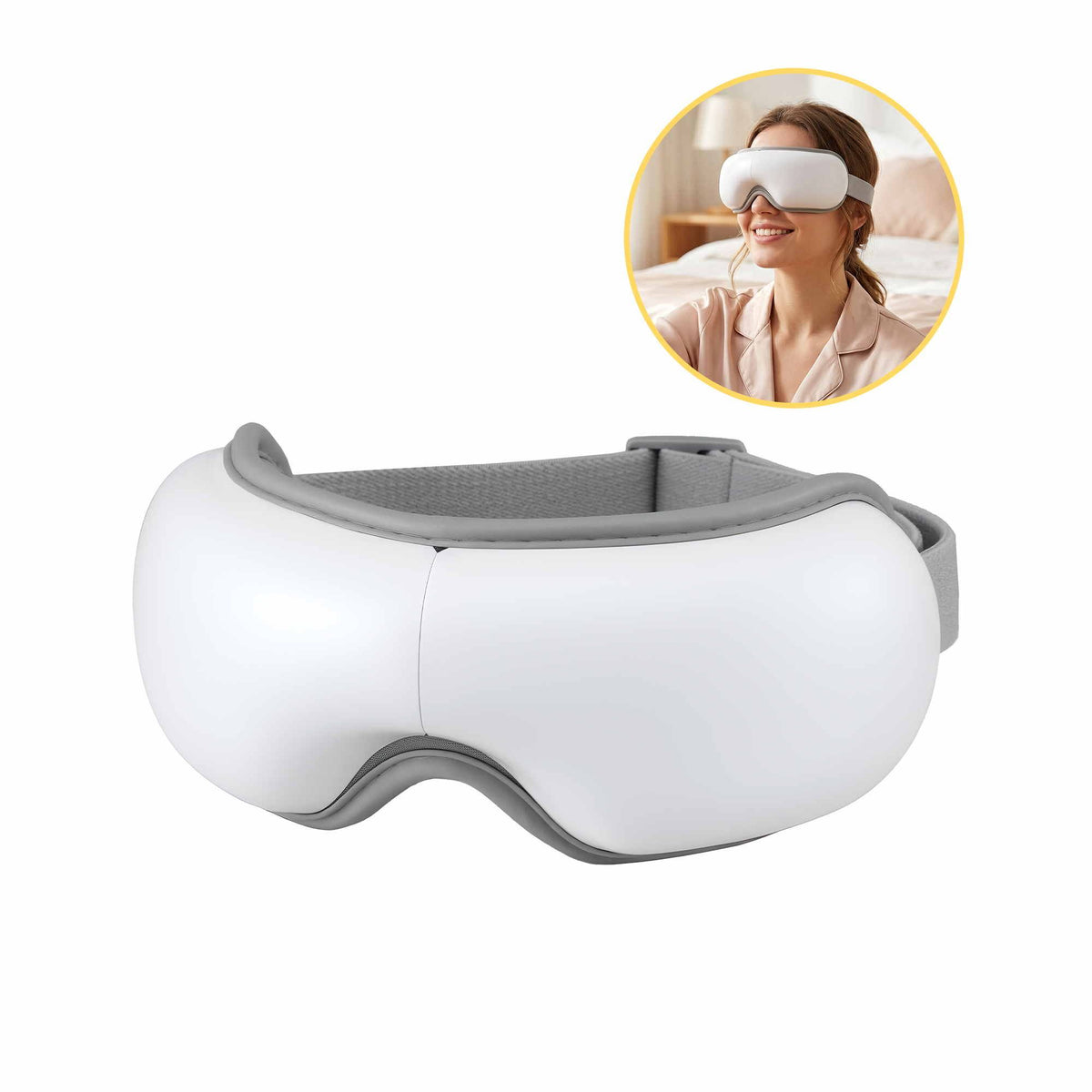 Livemor Eye Massager with Heat & Vibration | 180 degrees Foldable Electric Eye Heat Mask with Bluetooth Music EYE-MASSAGE-01-WH