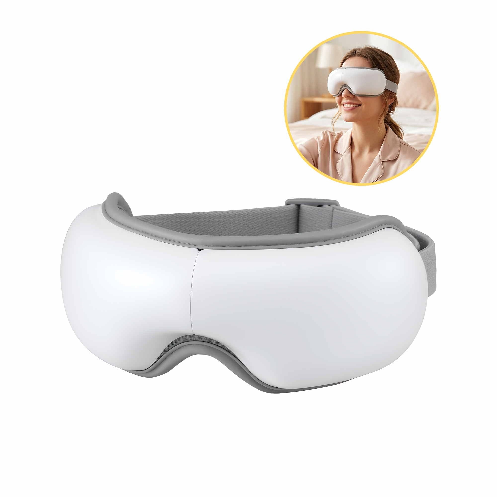 Livemor Eye Massager with Heat & Vibration | 180 degrees Foldable Electric Eye Heat Mask with Bluetooth Music EYE-MASSAGE-01-WH