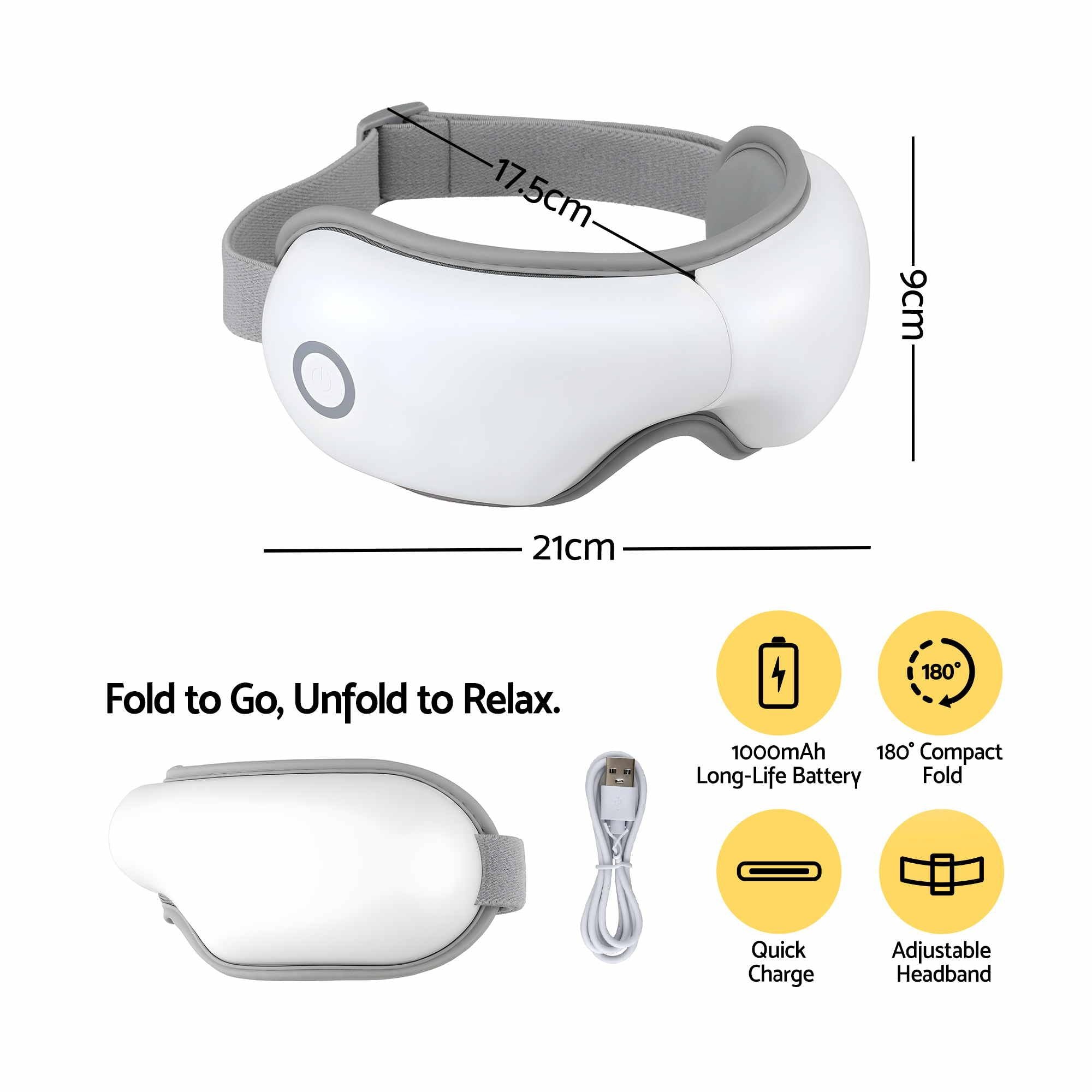 Livemor Eye Massager with Heat & Vibration | 180 degrees Foldable Electric Eye Heat Mask with Bluetooth Music EYE-MASSAGE-01-WH