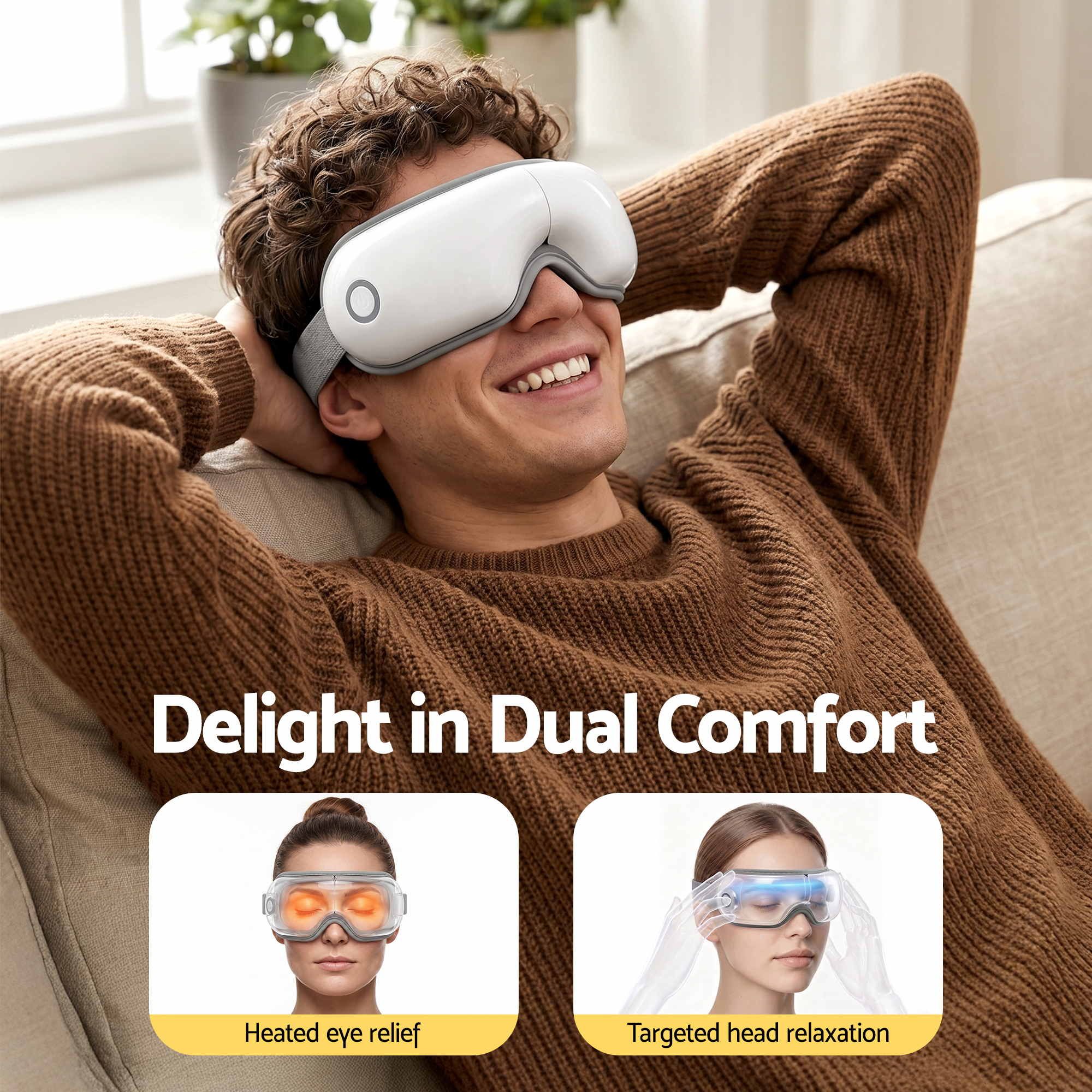 Livemor Eye Massager with Heat & Vibration | 180 degrees Foldable Electric Eye Heat Mask with Bluetooth Music EYE-MASSAGE-01-WH
