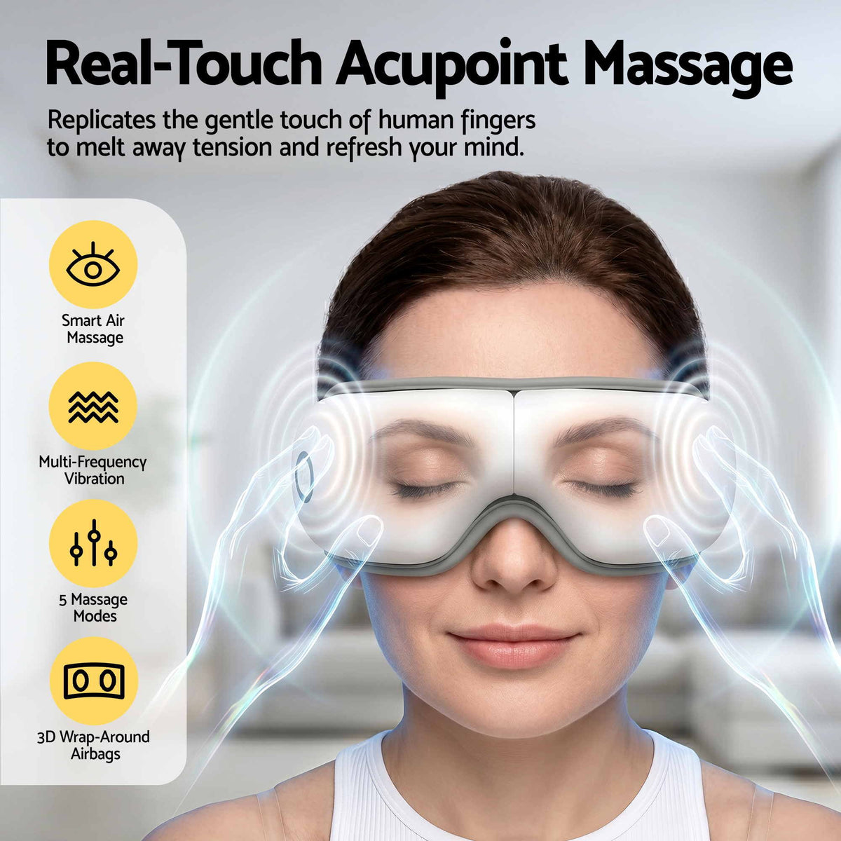 Livemor Eye Massager with Heat & Vibration | 180 degrees Foldable Electric Eye Heat Mask with Bluetooth Music EYE-MASSAGE-01-WH