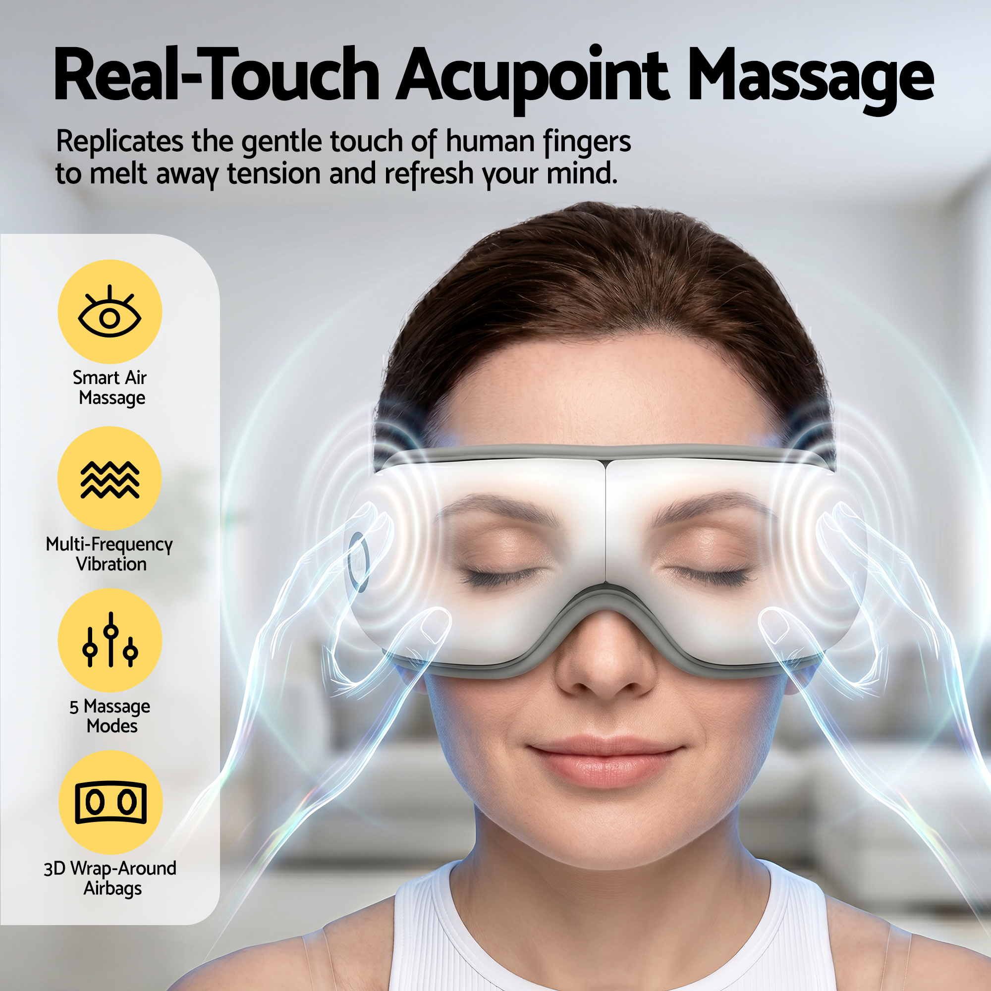 Livemor Eye Massager with Heat & Vibration | 180 degrees Foldable Electric Eye Heat Mask with Bluetooth Music EYE-MASSAGE-01-WH