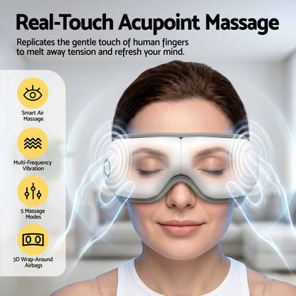 Livemor Eye Massager with Heat & Vibration | 180 degrees Foldable Electric Eye Heat Mask with Bluetooth Music EYE-MASSAGE-01-WH