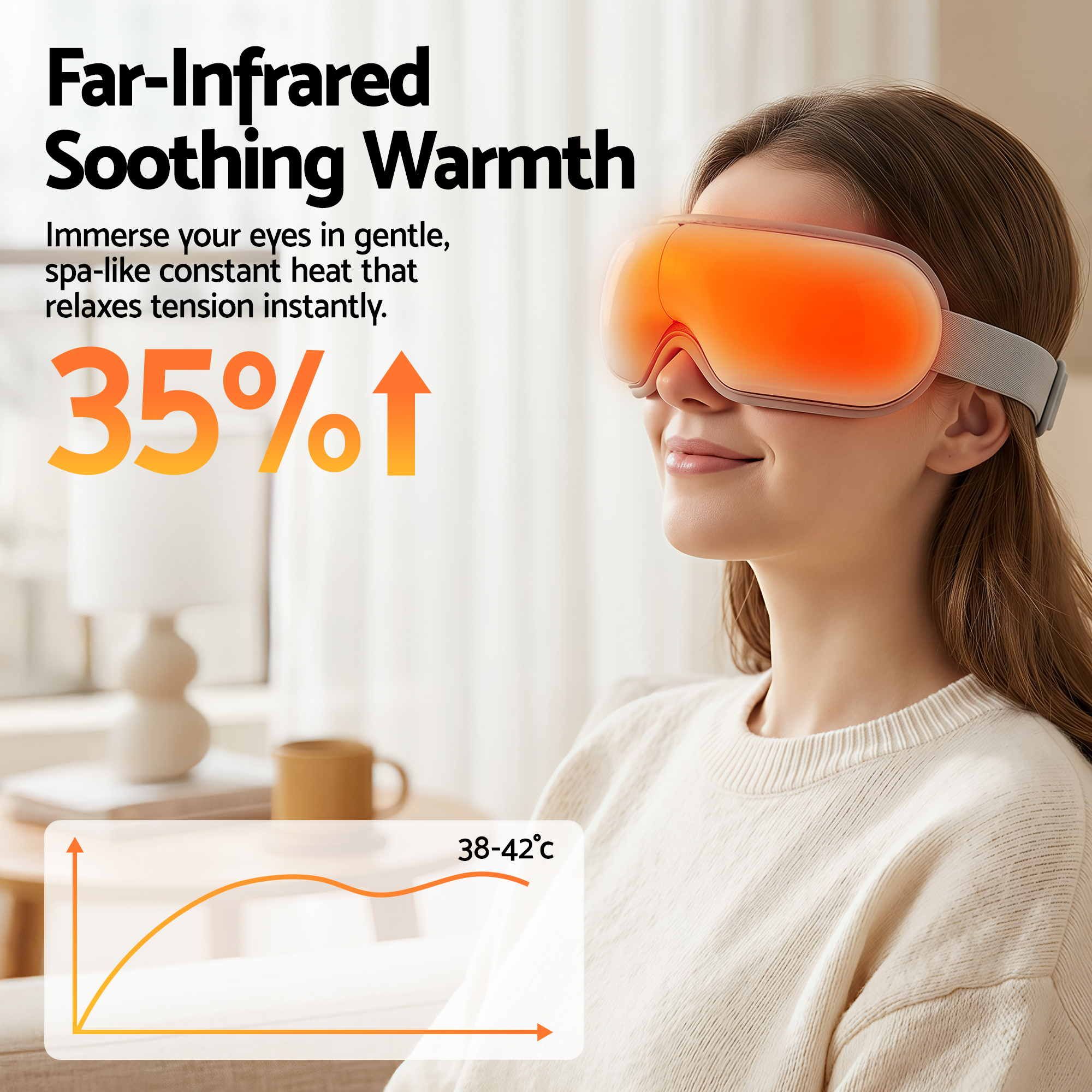 Livemor Eye Massager with Heat & Vibration | 180 degrees Foldable Electric Eye Heat Mask with Bluetooth Music EYE-MASSAGE-01-WH