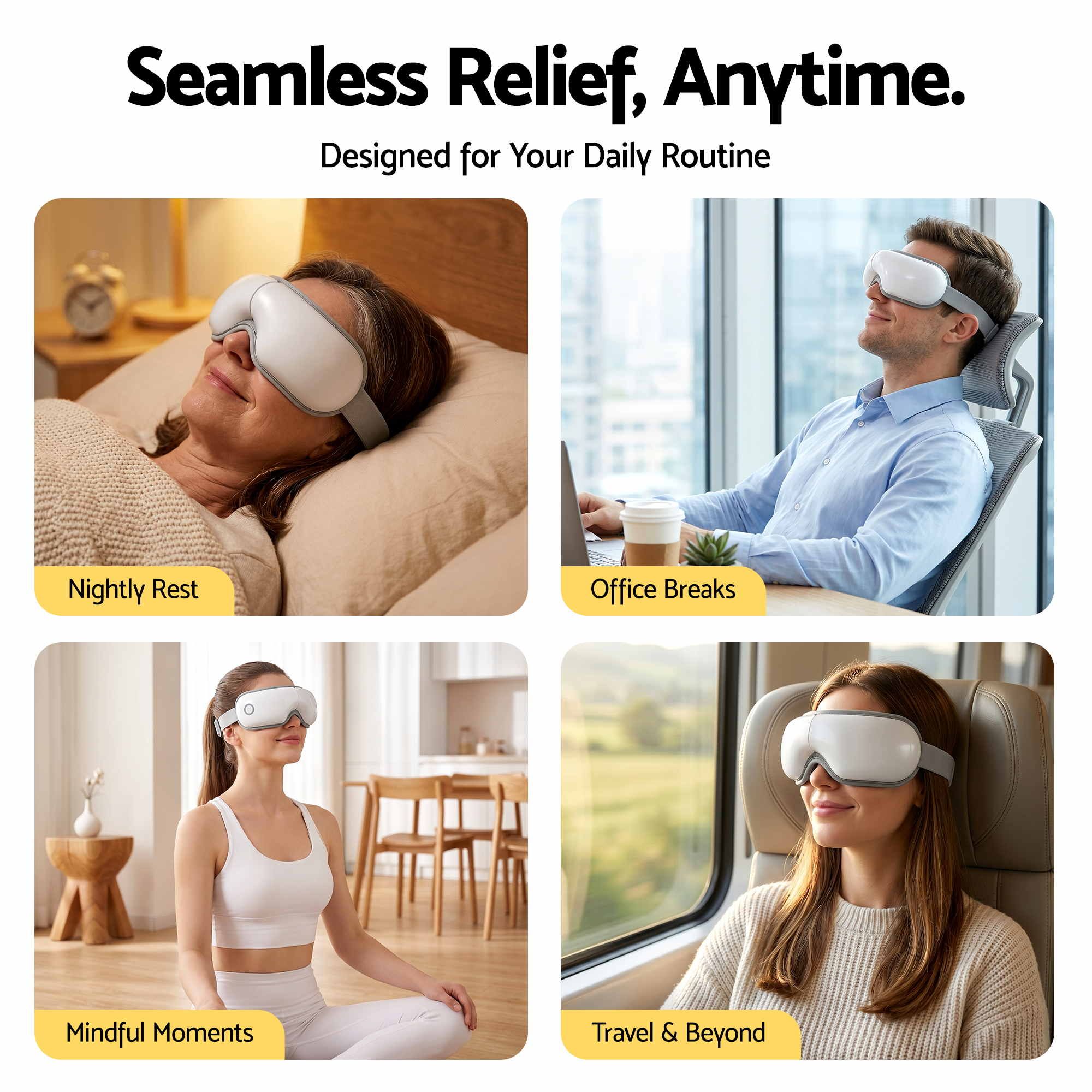 Livemor Eye Massager with Heat & Vibration | 180 degrees Foldable Electric Eye Heat Mask with Bluetooth Music EYE-MASSAGE-01-WH