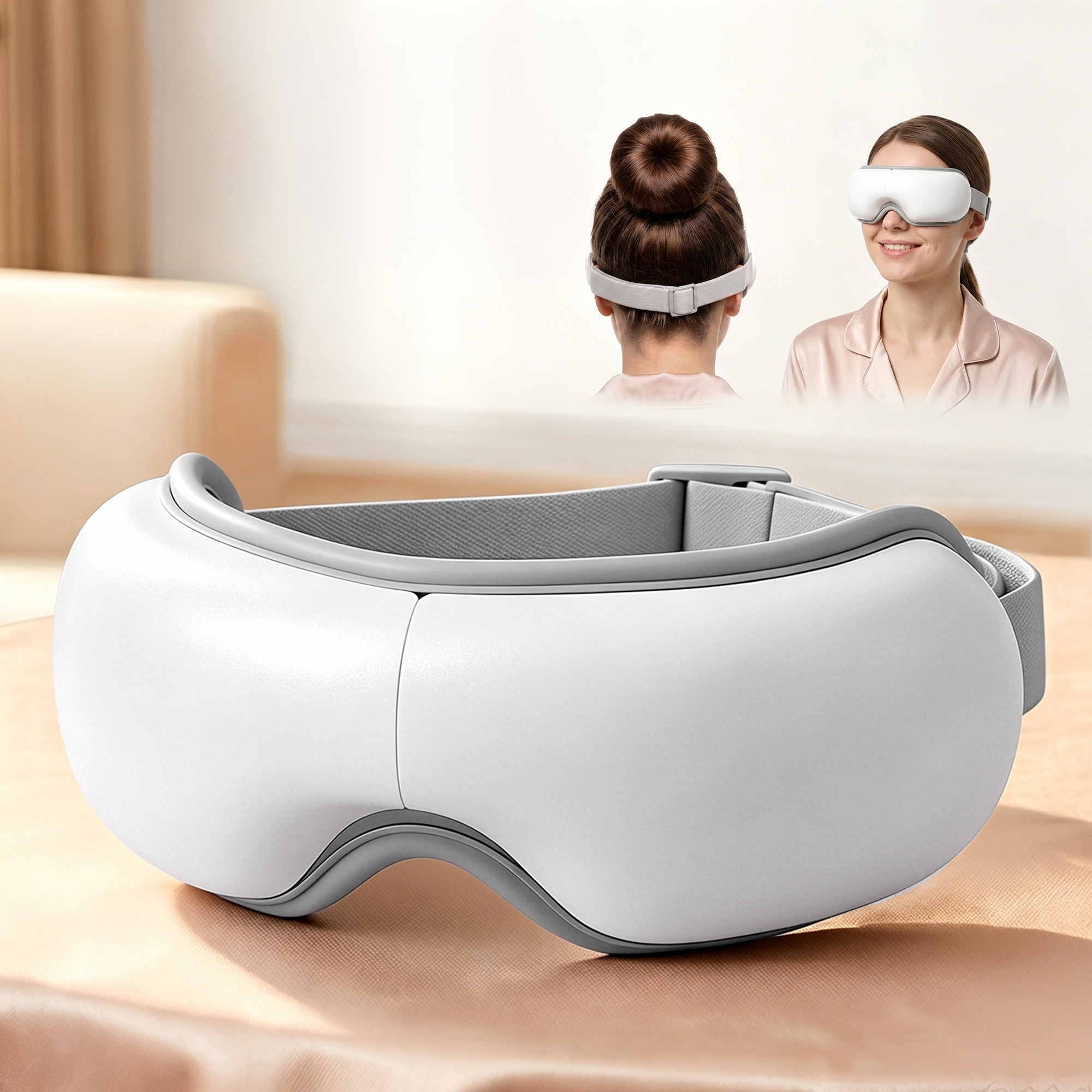 Livemor Eye Massager with Heat & Vibration | 180 degrees Foldable Electric Eye Heat Mask with Bluetooth Music EYE-MASSAGE-01-WH
