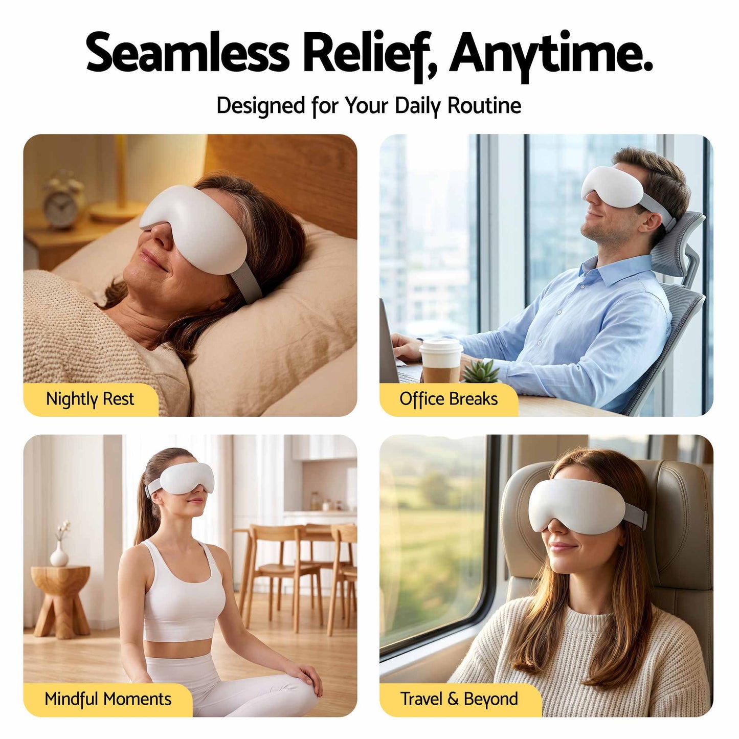 Livemor Eye Massager with Cooling & Heating | Dual Hot Cold Compress Goggles with 12 Vibrating Nodes for EYE-MASSAGE-03-COLD-WH