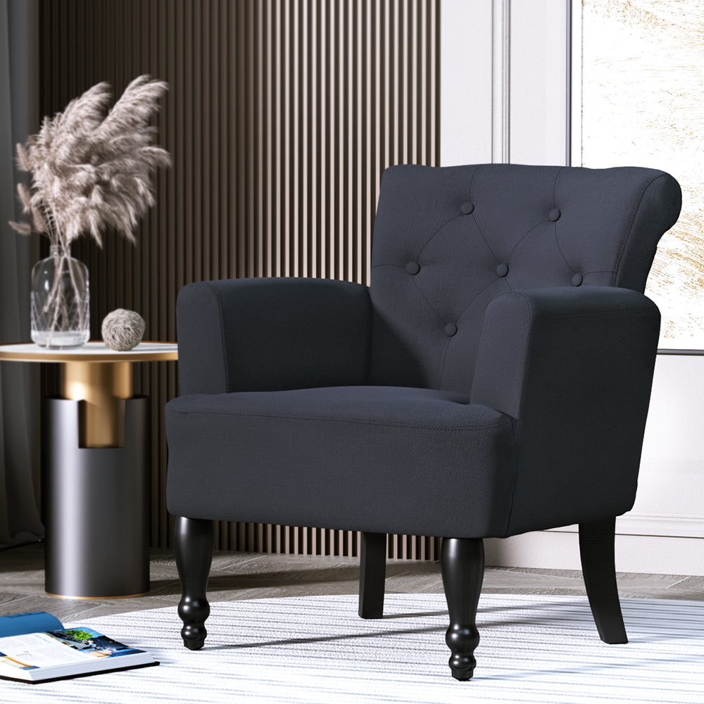 Artiss Armchair Wingback Charcoal Lothair FA-CHAIR-WING02-BK