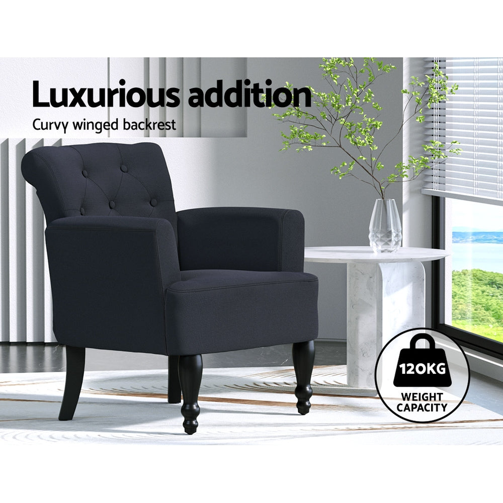 Artiss Armchair Wingback Charcoal Lothair FA-CHAIR-WING02-BK