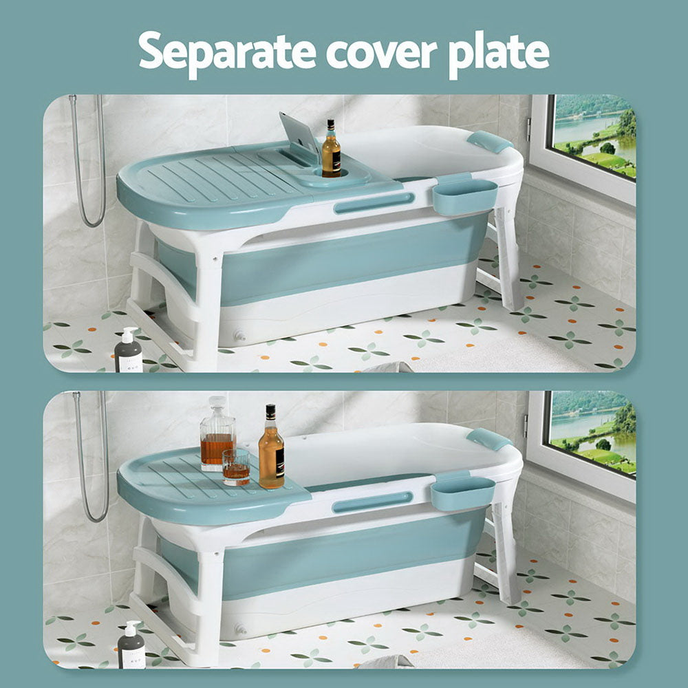 Weisshorn Foldable Bathtub Portable Folding Water Spa with Cover Plate 136x62cm FB-PP-136-BL