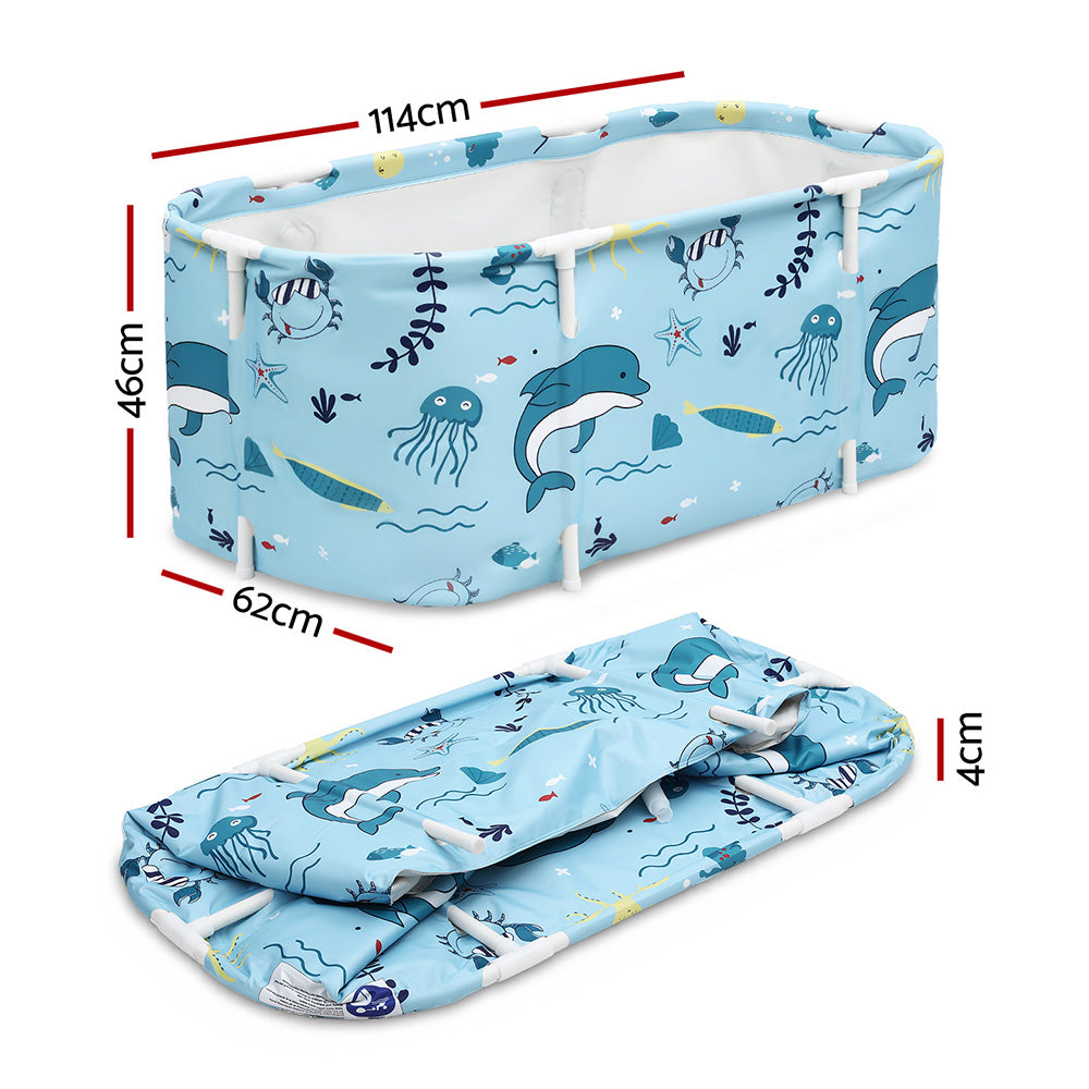 Weisshorn Foldable Bathtub PVC Spa Bucket Inflatable Cushion 114x62cm Blue FB-PVC-120-BL
