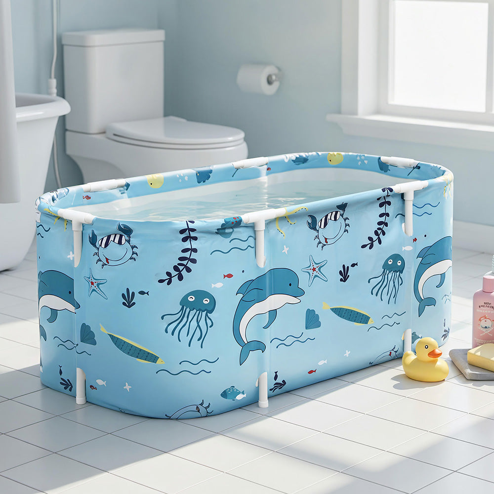 Weisshorn Foldable Bathtub PVC Spa Bucket Inflatable Cushion 114x62cm Blue FB-PVC-120-BL