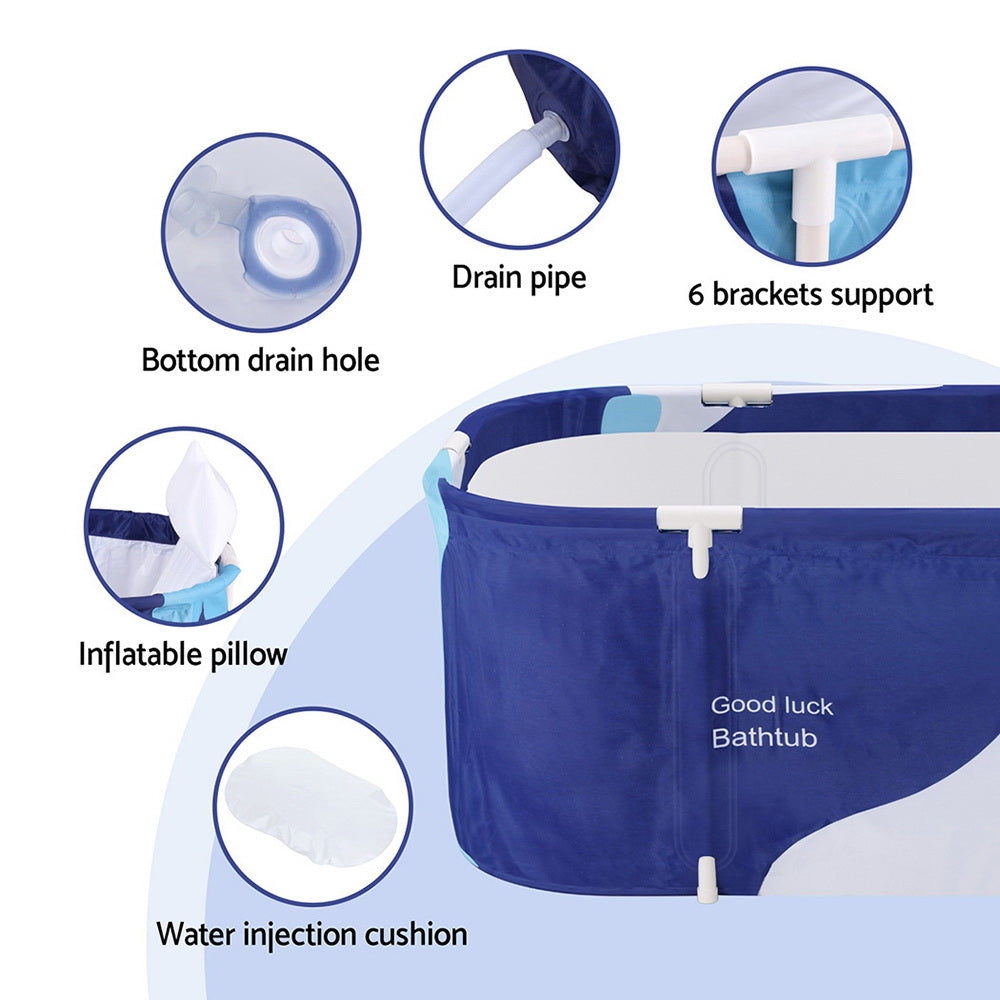 Weisshorn Foldable Bathtub PVC Spa Bucket Inflatable Cushion 114x62cm Navy Blue FB-PVC-120-DB