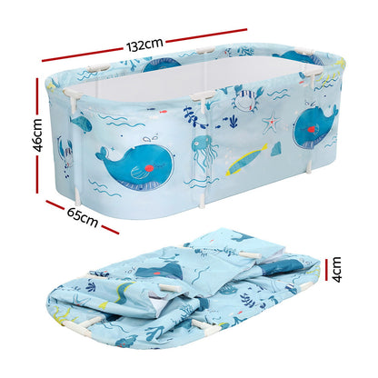 Weisshorn Foldable Bathtub PVC Spa Bucket Inflatable Cushion 134x65cm Blue FB-PVC-140-BL