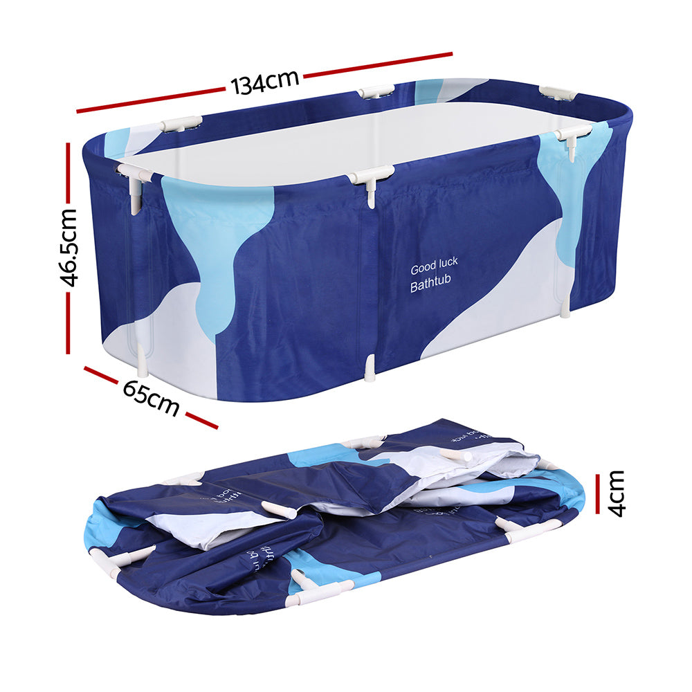 Weisshorn Foldable Bathtub PVC Spa Bucket Inflatable Cushion 134x65cm Navy Blue FB-PVC-140-DB