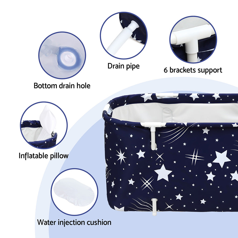 Weisshorn Foldable Bathtub PVC SPA Bucket Inflatable Cushion 134x65cm Star Navy FB-PVC-B-140-NA