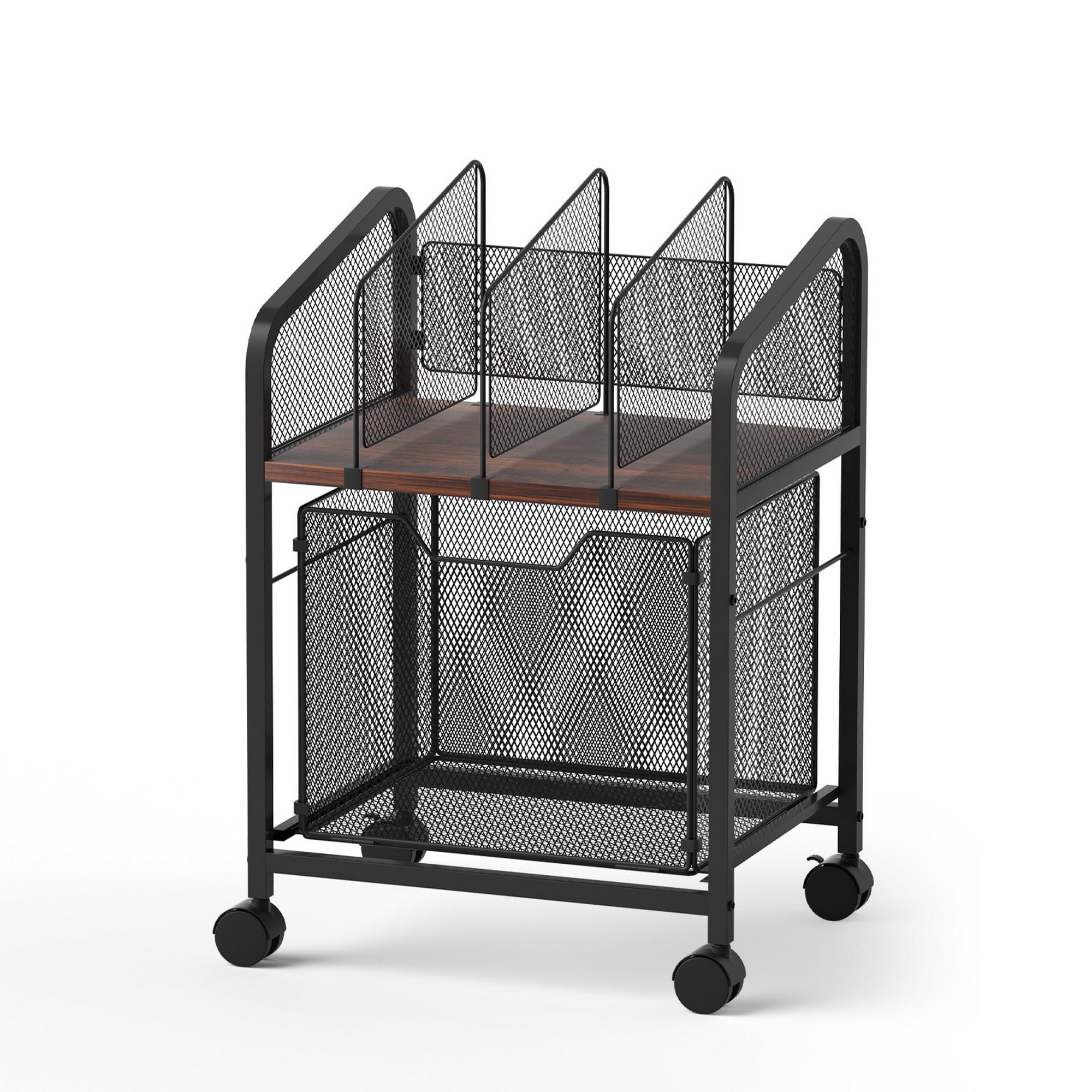 Artiss Mobile File Cabinet Rolling with Locking Wheels Wood Top Compact Storage Organiser Black FC-MESH-1D-BK