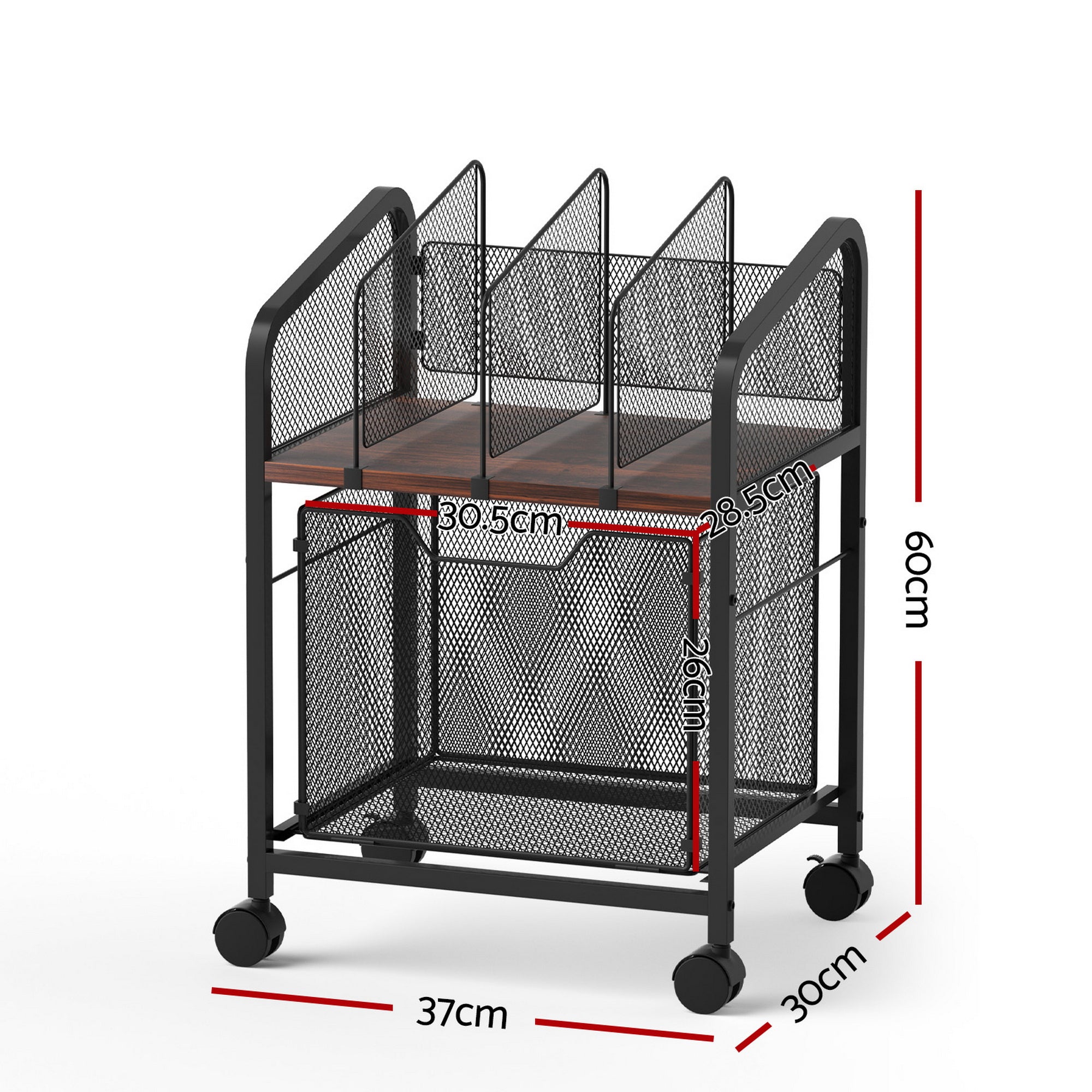 Artiss Mobile File Cabinet Rolling with Locking Wheels Wood Top Compact Storage Organiser Black FC-MESH-1D-BK