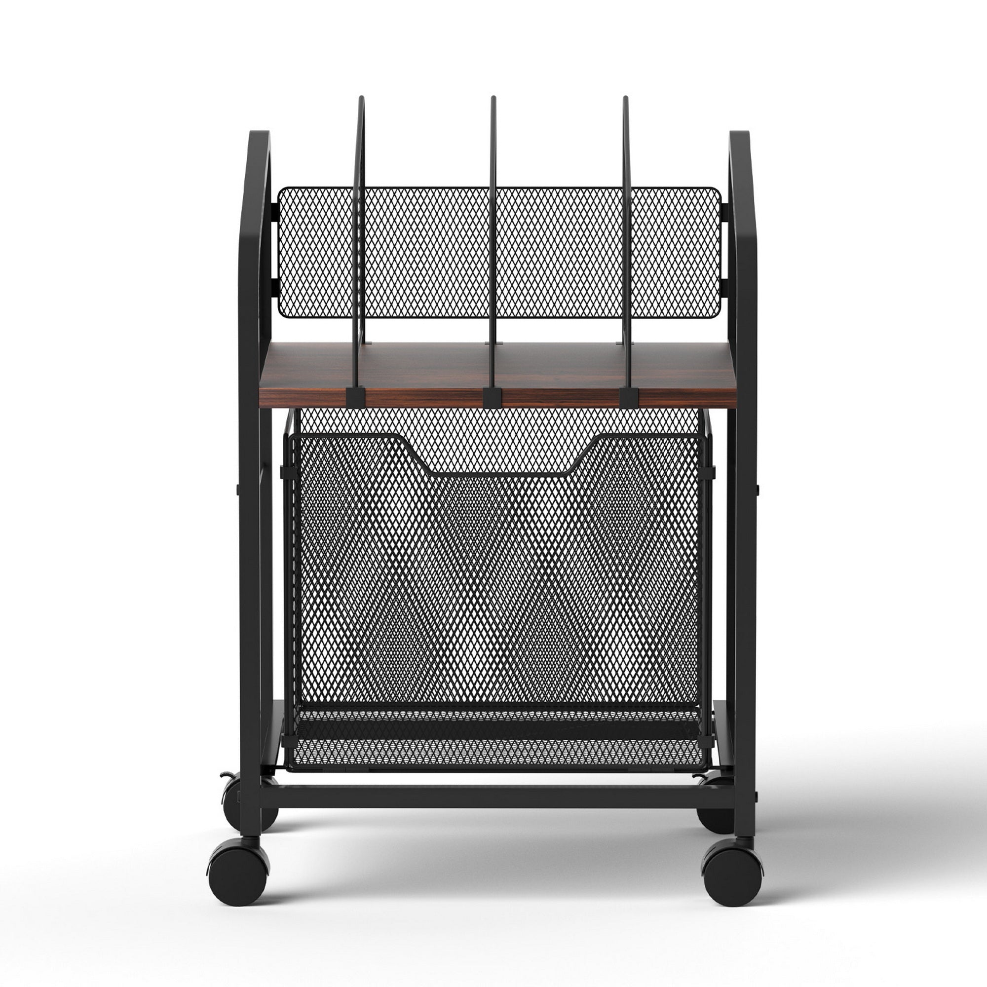 Artiss Mobile File Cabinet Rolling with Locking Wheels Wood Top Compact Storage Organiser Black FC-MESH-1D-BK
