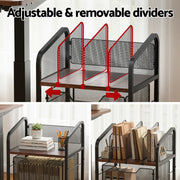 Artiss Mobile File Cabinet Rolling with Locking Wheels Wood Top Compact Storage Organiser Black FC-MESH-1D-BK