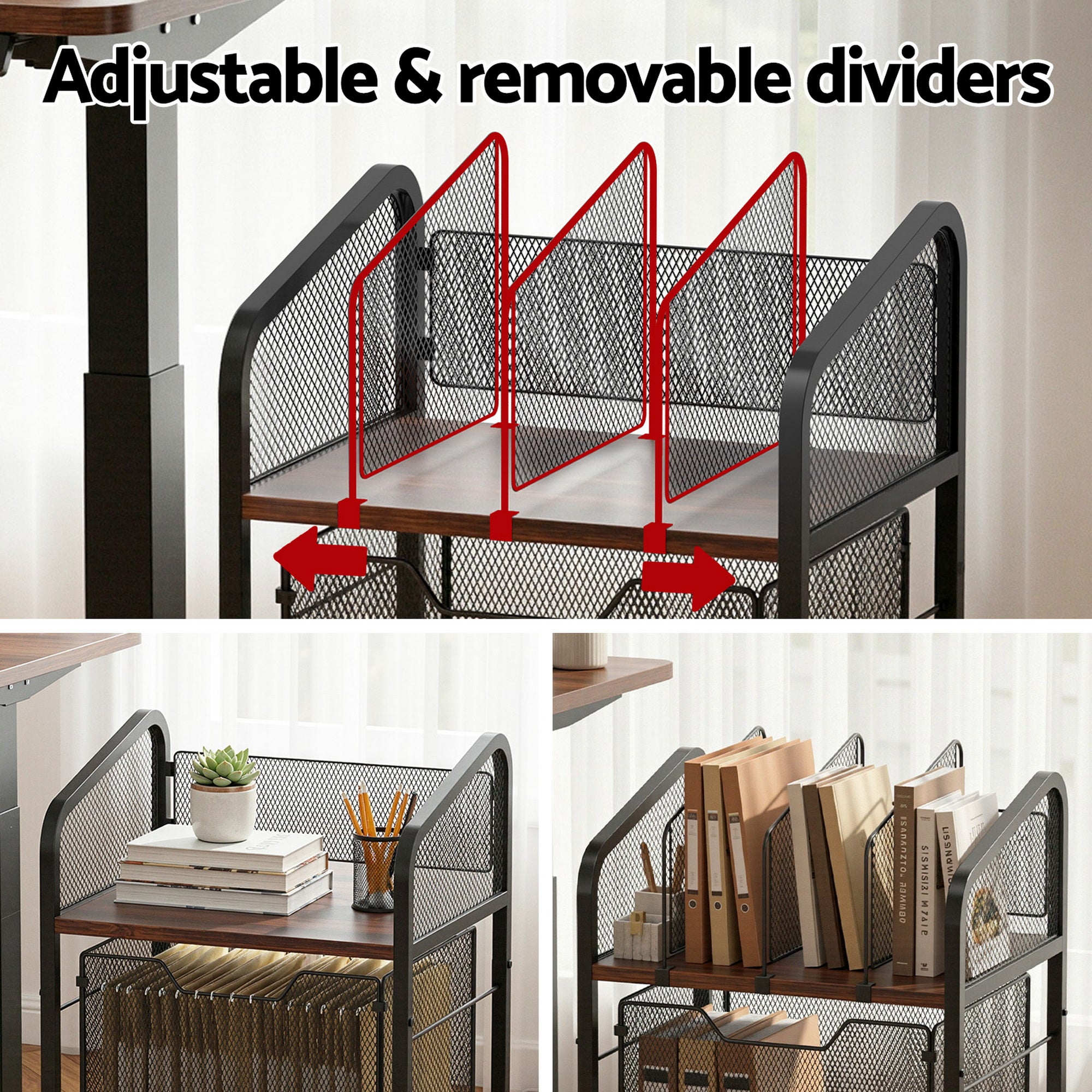 Artiss Mobile File Cabinet Rolling with Locking Wheels Wood Top Compact Storage Organiser Black FC-MESH-1D-BK