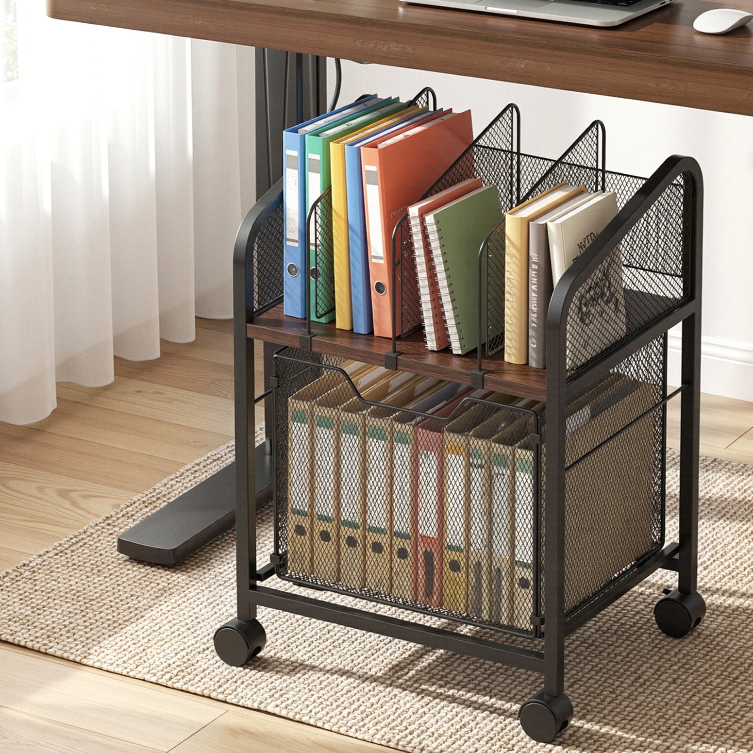Artiss Mobile File Cabinet Rolling with Locking Wheels Wood Top Compact Storage Organiser Black FC-MESH-1D-BK