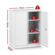 Artiss Steel Locker Cabinet Filing Mental Storage 3-Point Lock Adjustable Shelves White FC-METAL-100-WH