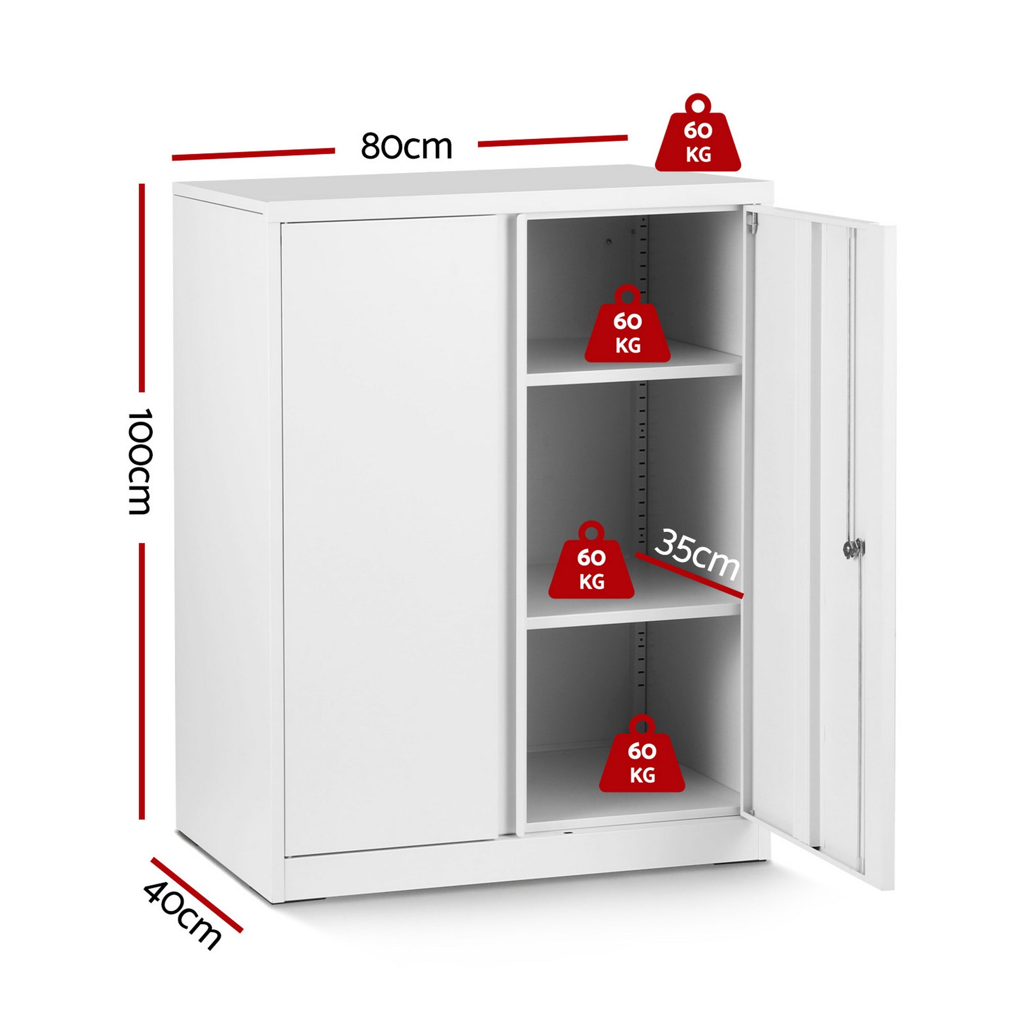 Artiss Steel Locker Cabinet Filing Mental Storage 3-Point Lock Adjustable Shelves White FC-METAL-100-WH