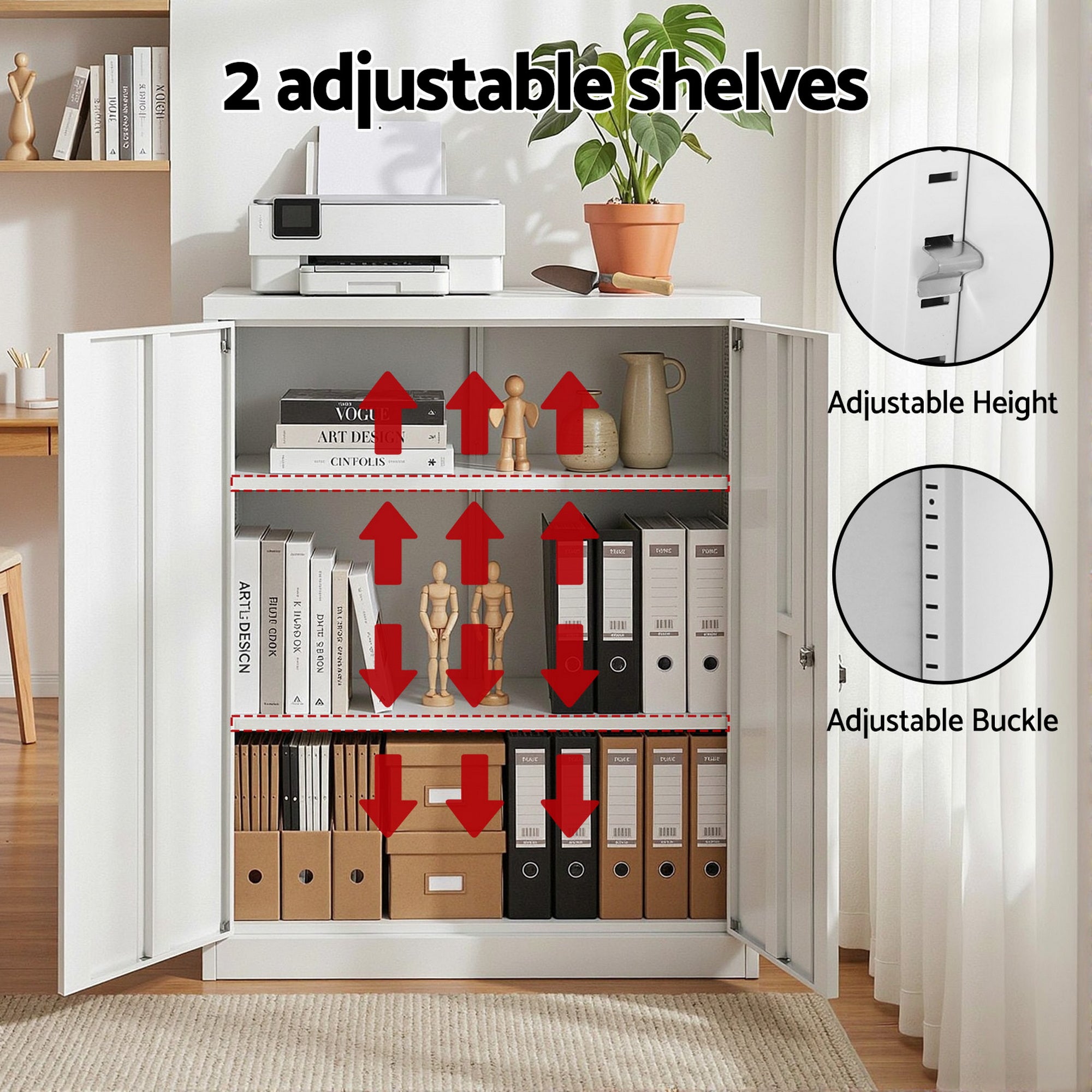 Artiss Steel Locker Cabinet Filing Mental Storage 3-Point Lock Adjustable Shelves White FC-METAL-100-WH