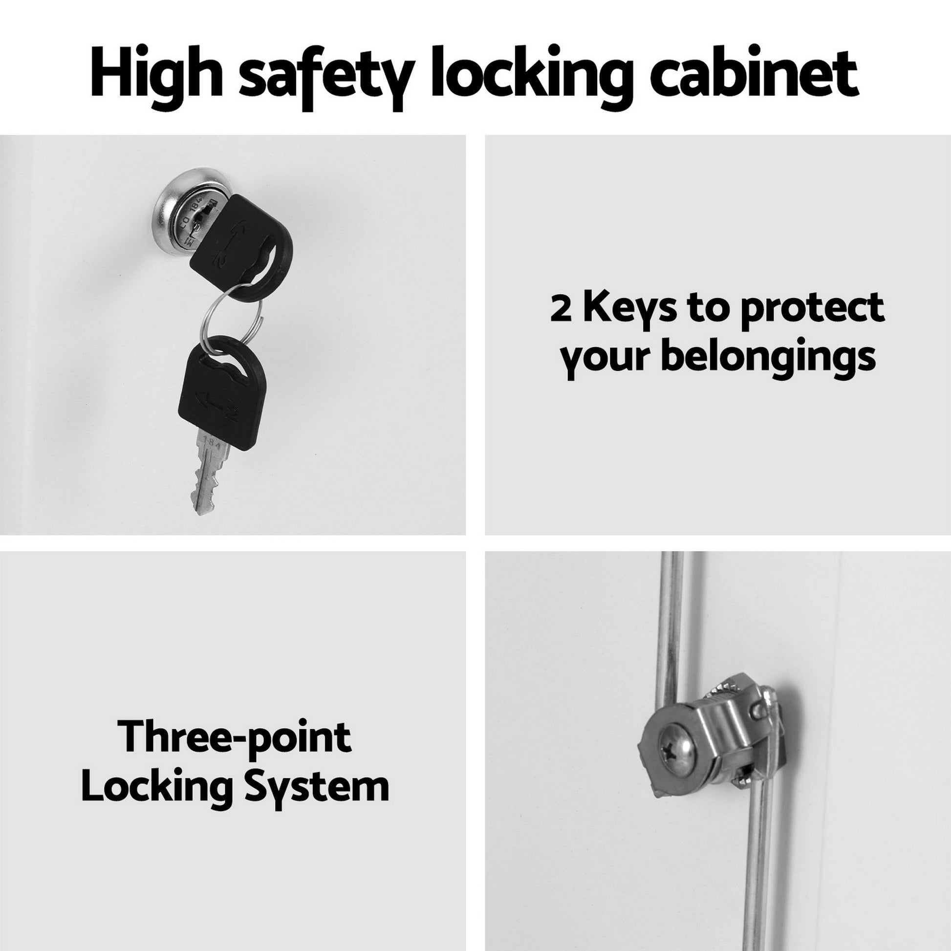 Artiss Steel Locker Cabinet Filing Mental Storage 3-Point Lock Adjustable Shelves White FC-METAL-100-WH